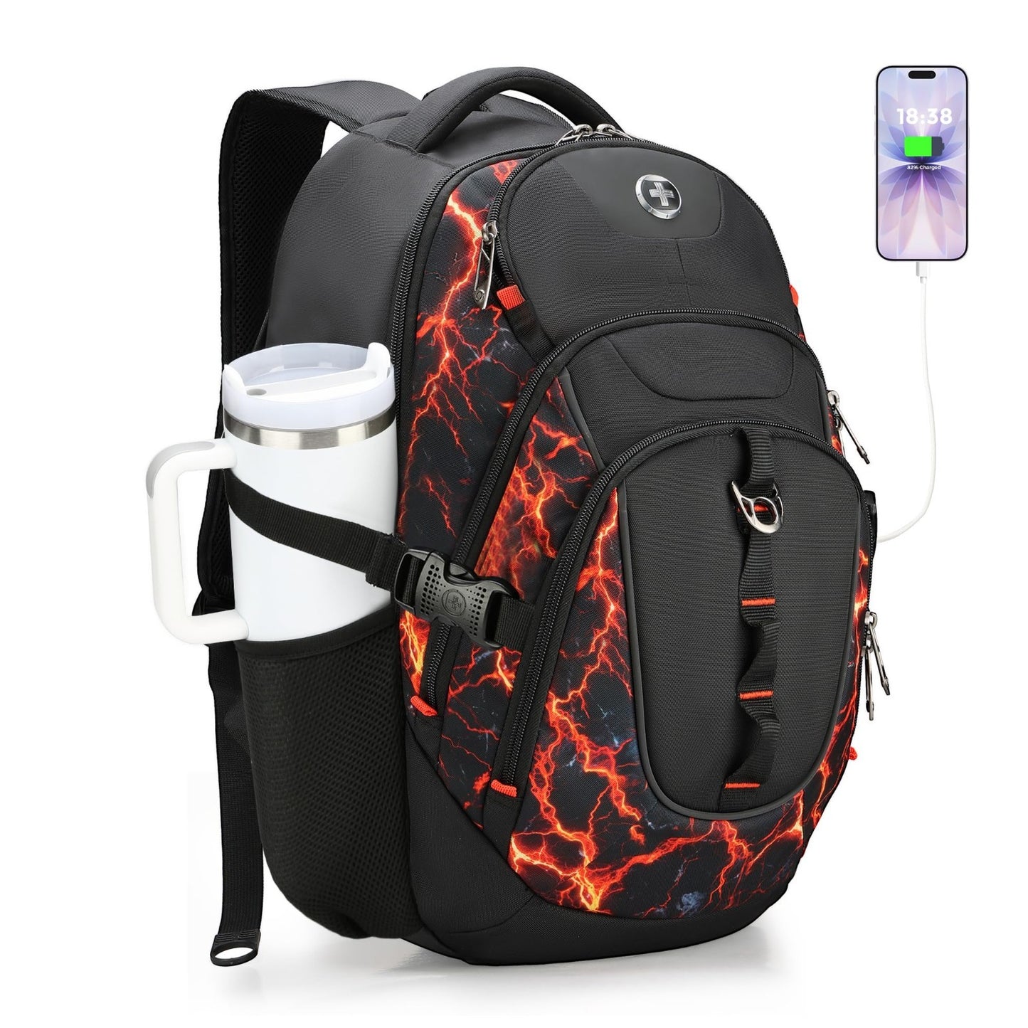 Travel Laptop Backpack with USB Charging Port, Fits 15.6" Computer, 31L, Flame R1
