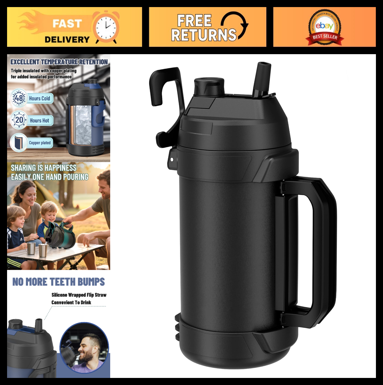 1 Gallon Insulated Water Jug with Straw & Spout - Keeps Drinks Cold 48H, No Swea0