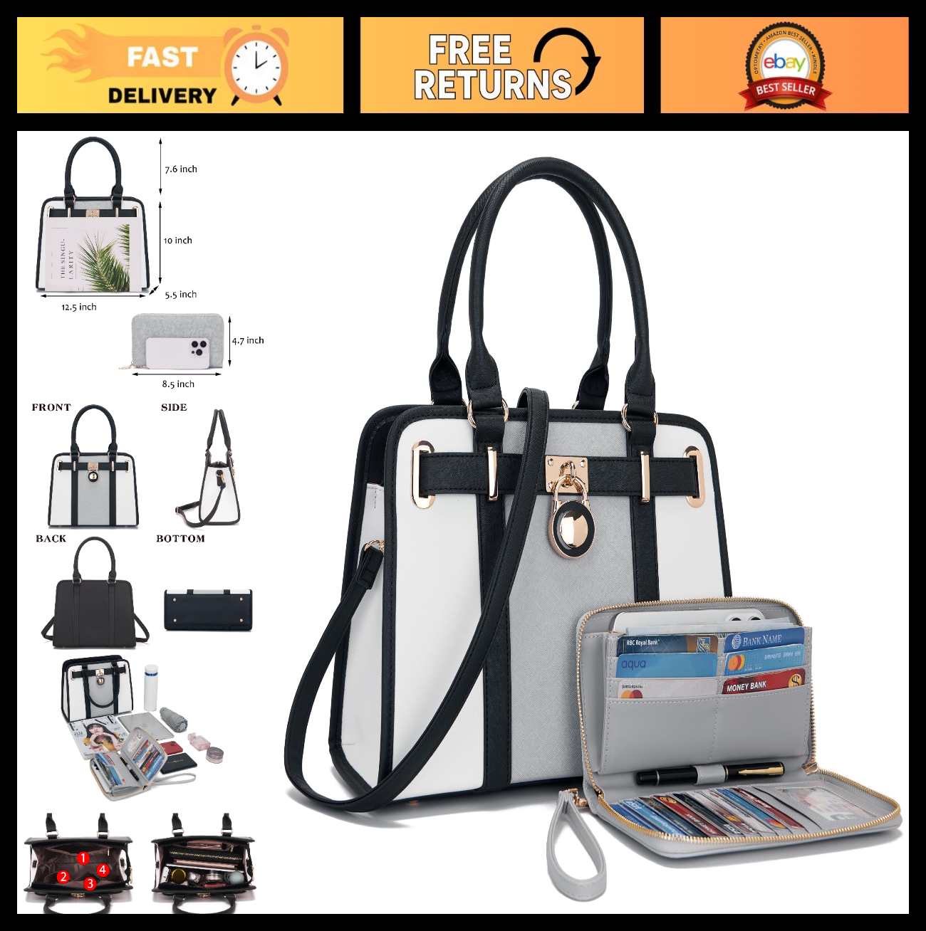 Stylish Structured Satchel Tote Handbag Set for Women with RFID Wallet - Fashion0