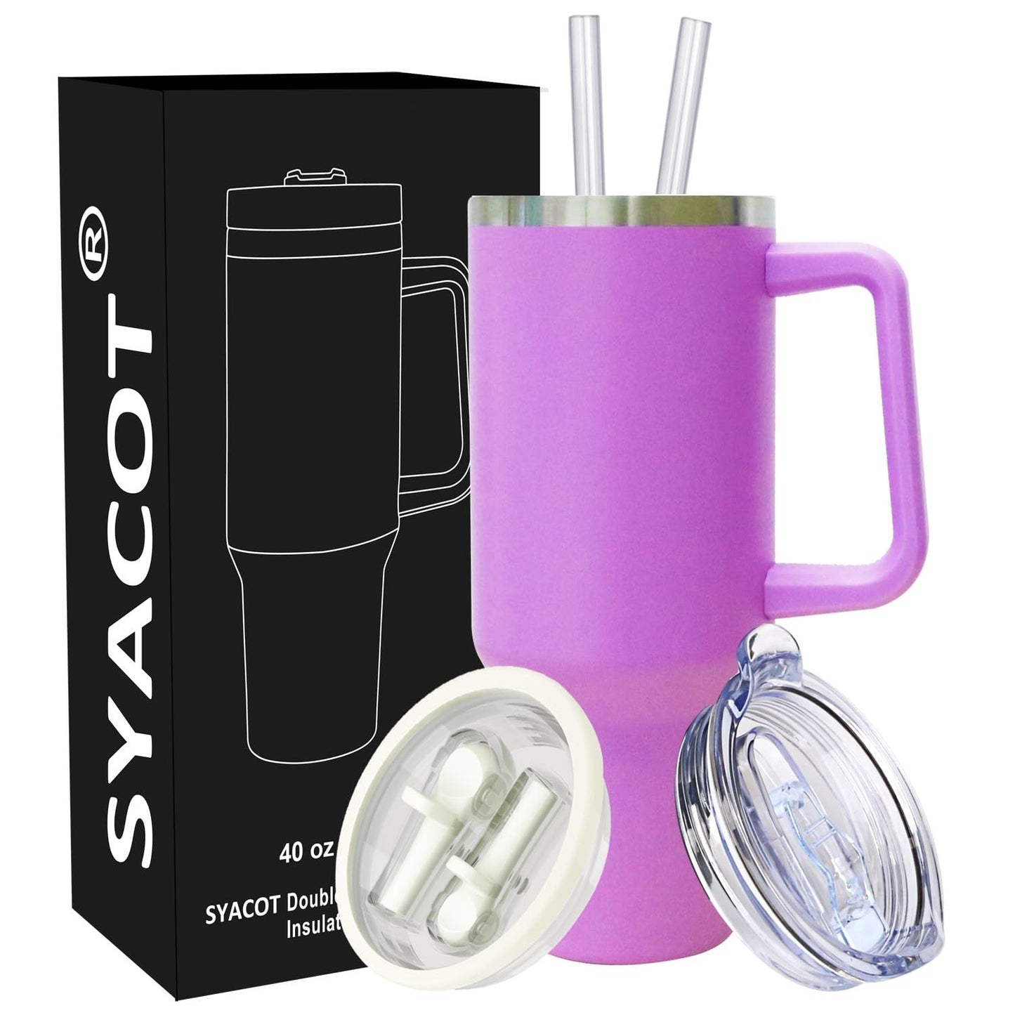 Insulated 40 oz Tumbler with Handle & Straw   Leak Proof Travel Mug   Hot & Cold1