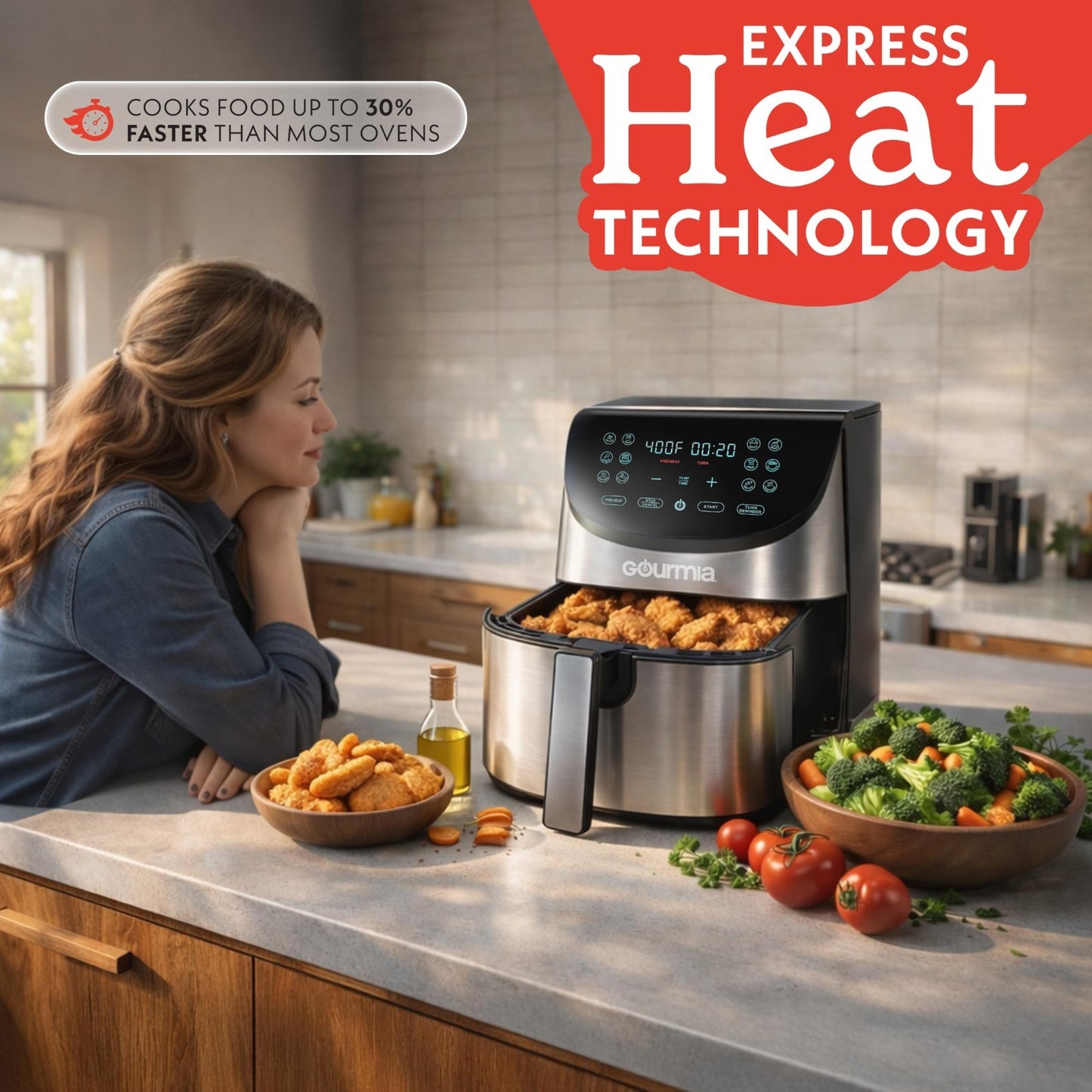 Extra Large 8 Qt Air Fryer, Digital Display, 12 Cooking Presets, Stainless Steel2