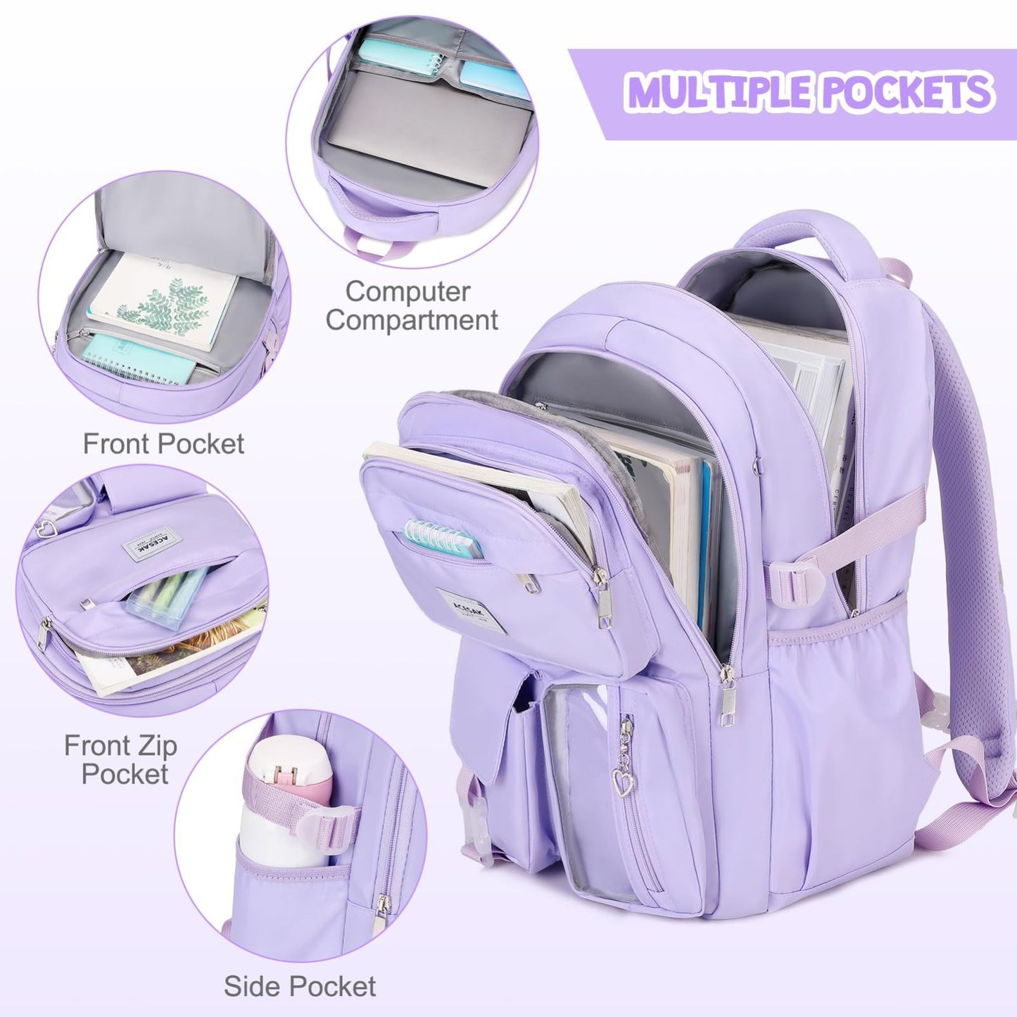 Stylish Girls Backpack Set with Lunch Bag & Pencil Pouch   Teen Laptop Bookbag,3