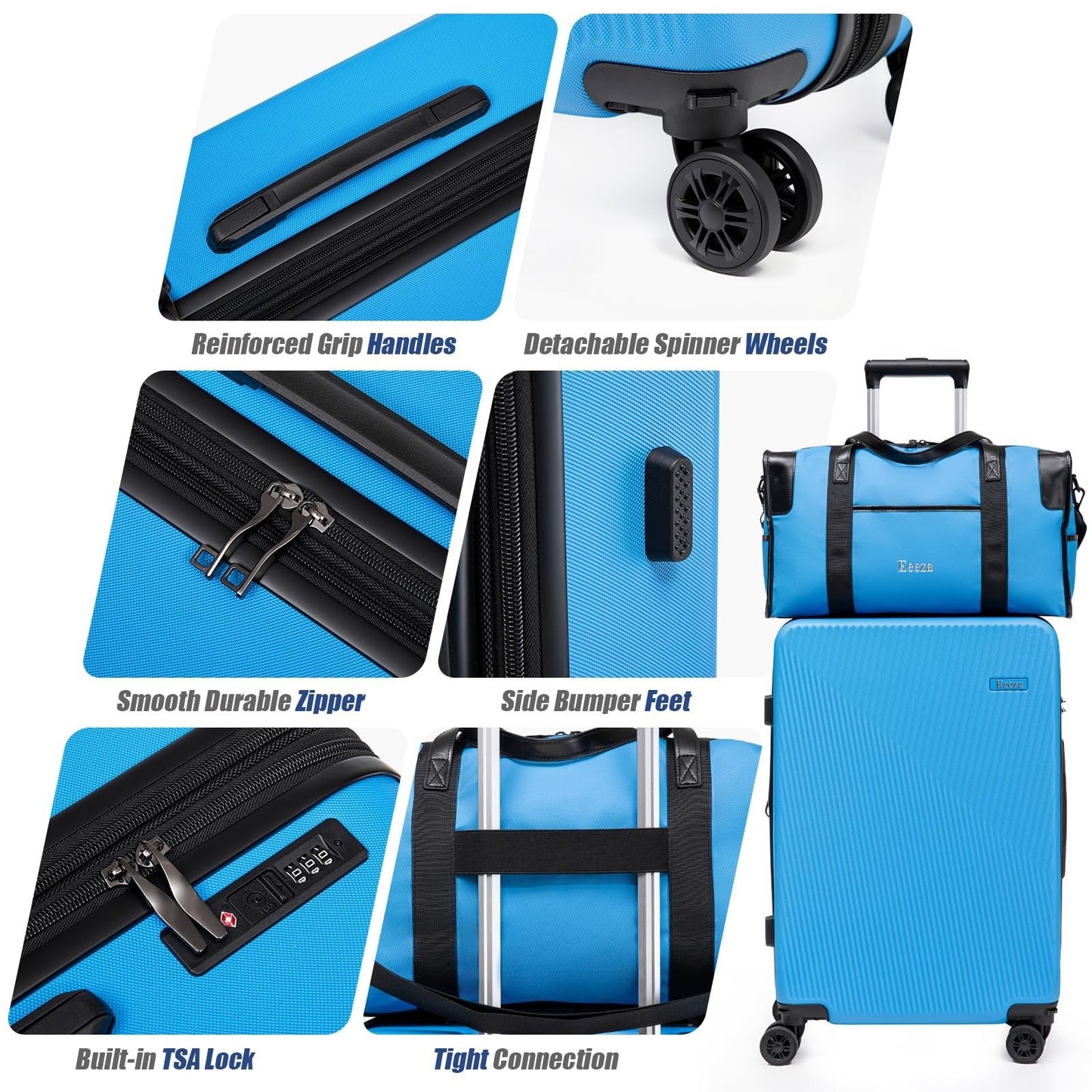 3-Piece Hardcase Carry-On Luggage Set - 20" Blue, Scratch Resistant, Ergonomic H5