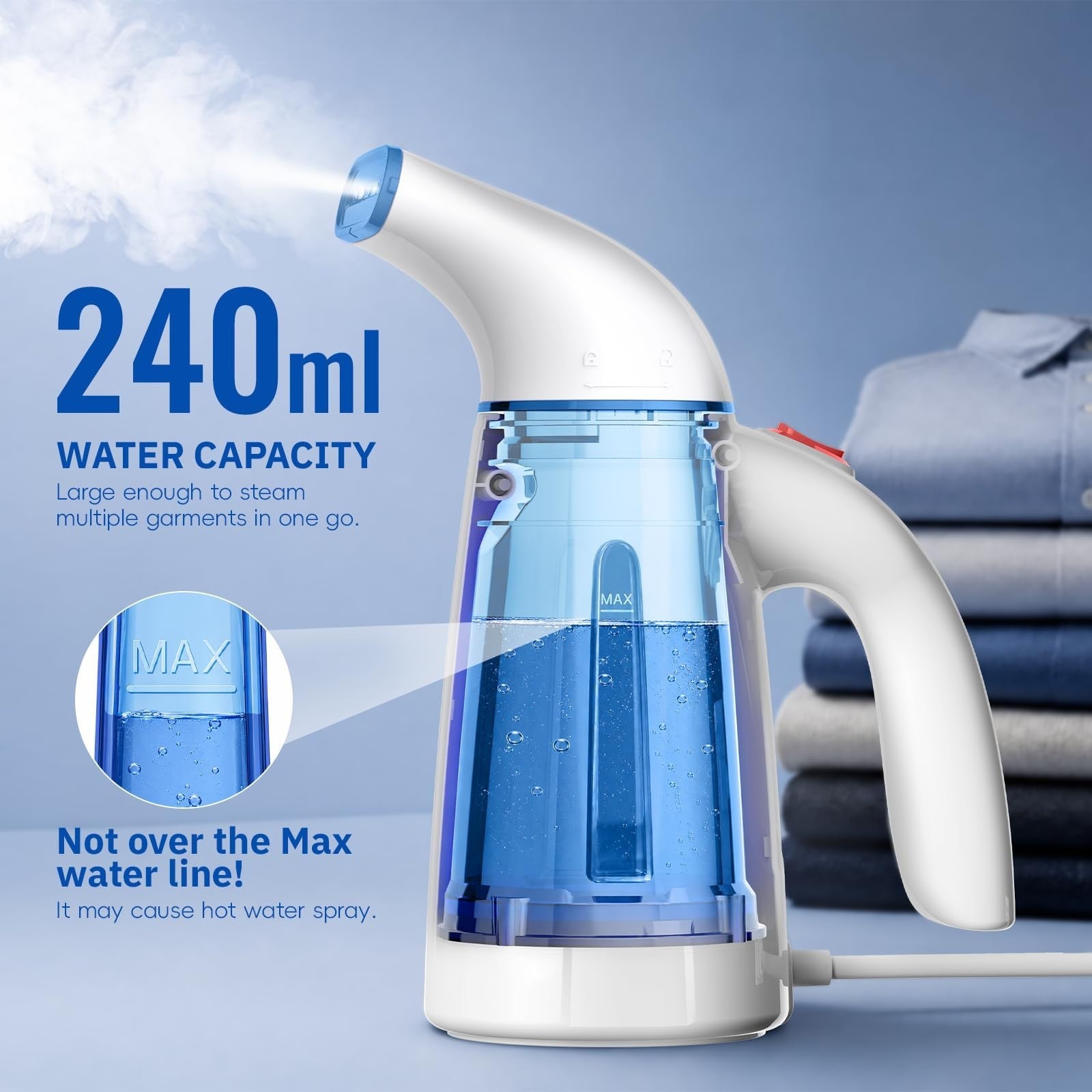 Handheld Clothes Steamer, 700W Portable Travel Steam Iron, 240ml Capacity, Fast5