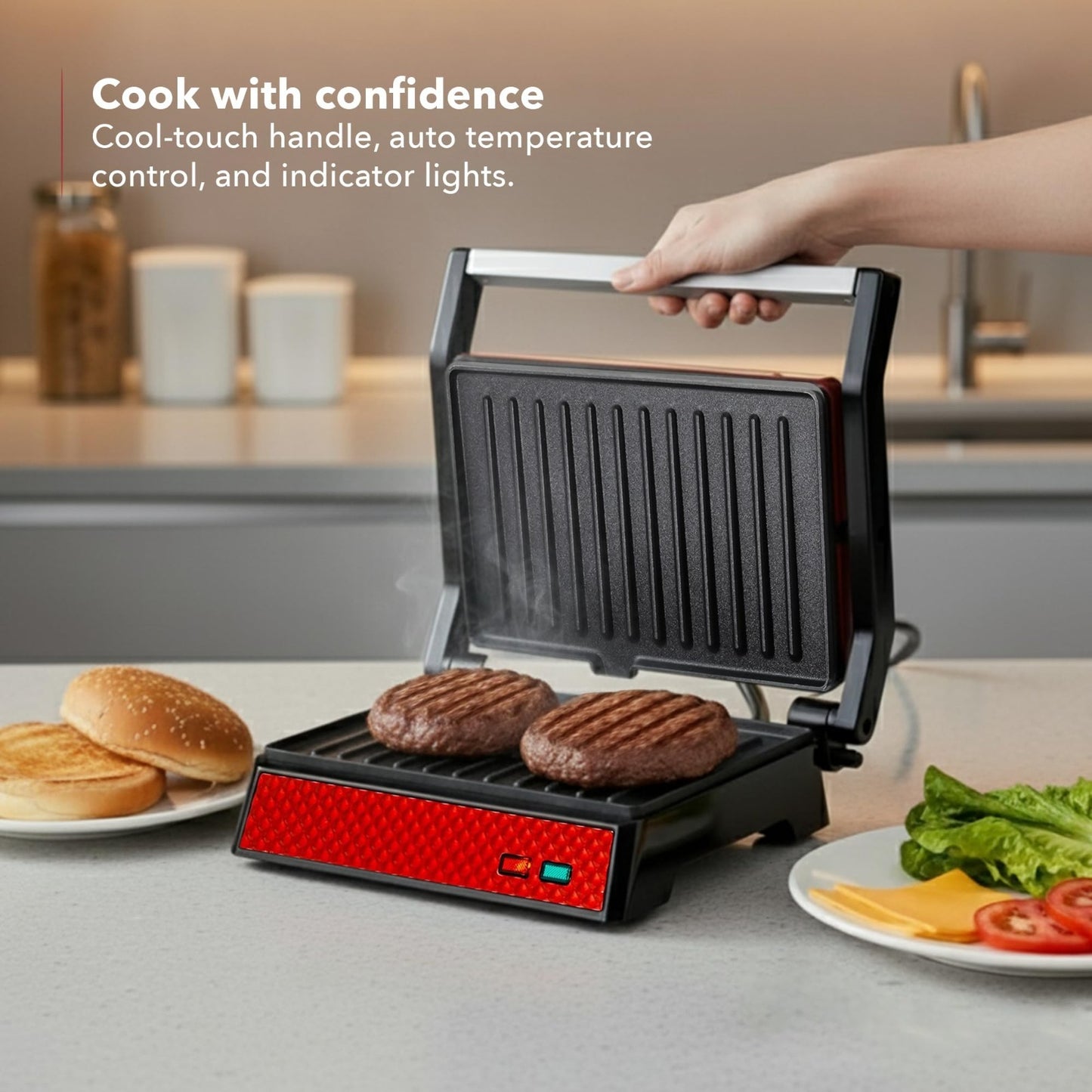 Electric Indoor Panini Press Grill & Sandwich Maker - Non-Stick Plates, 180° Ope6