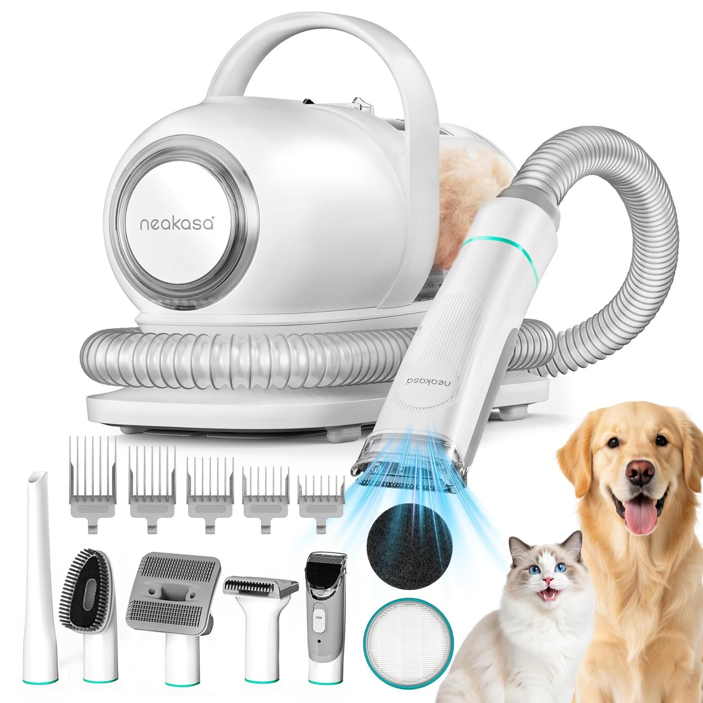 6-in-1 Pet Grooming Vacuum Kit, Dog Clippers & Hair Remover, 9000Pa Suction, Low1