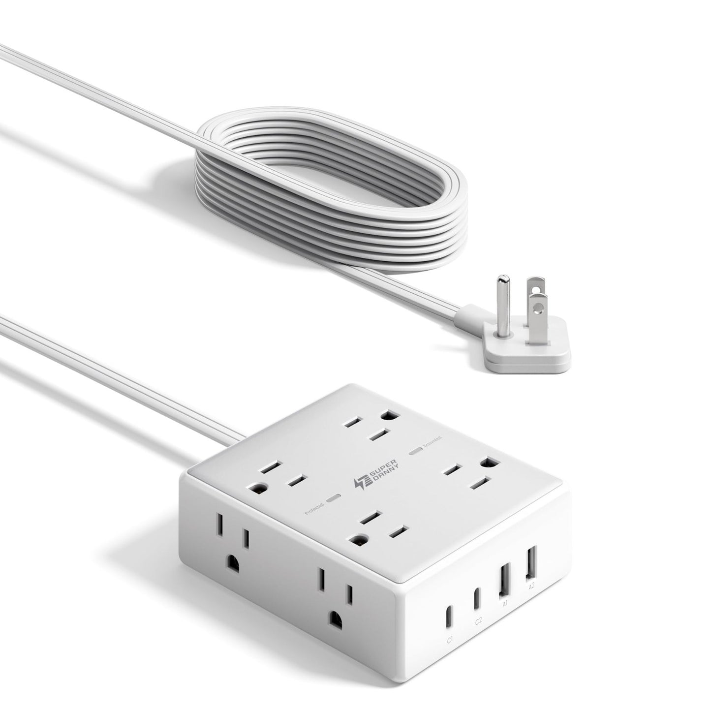 Flat Plug Surge Protector Power Strip with 6ft Extension Cord   6 Outlets, 2 USB8