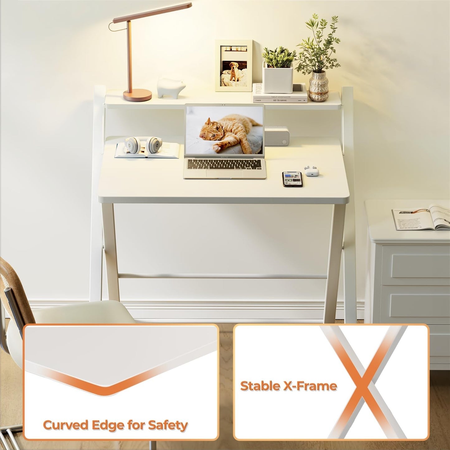 Compact Folding Desk with Shelf - Space-Saving Portable Laptop Table for Home Of5