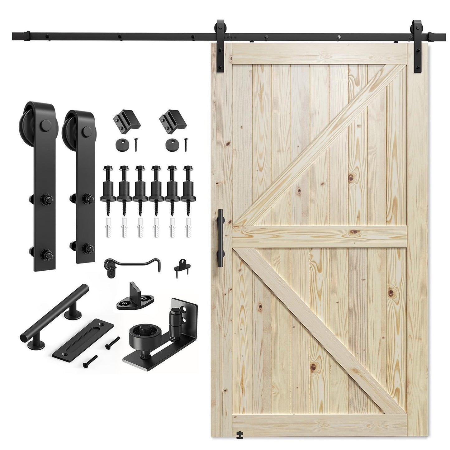 48"x96" Sliding Barn Door with 8ft Hardware Kit   Unfinished Solid Spruce, DIY,1