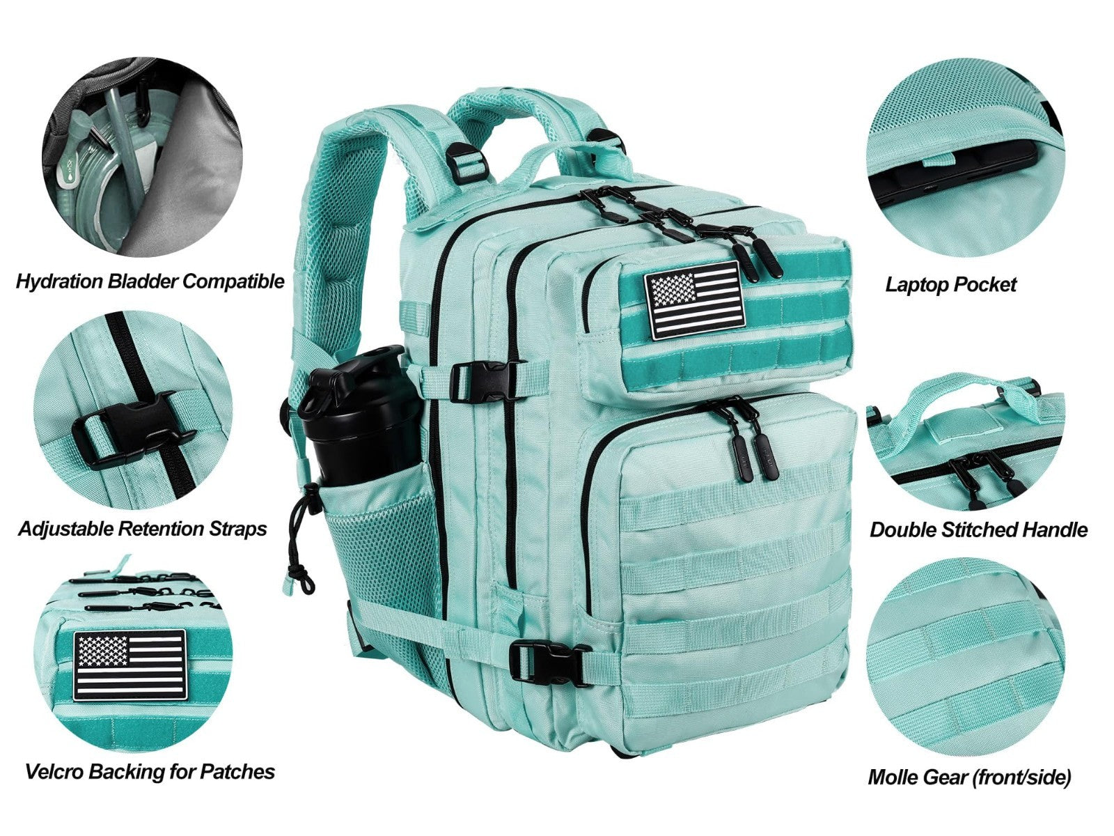 Tactical Military Backpack 25L/35L Army Assault Pack Rucksack with Bottle Holder3