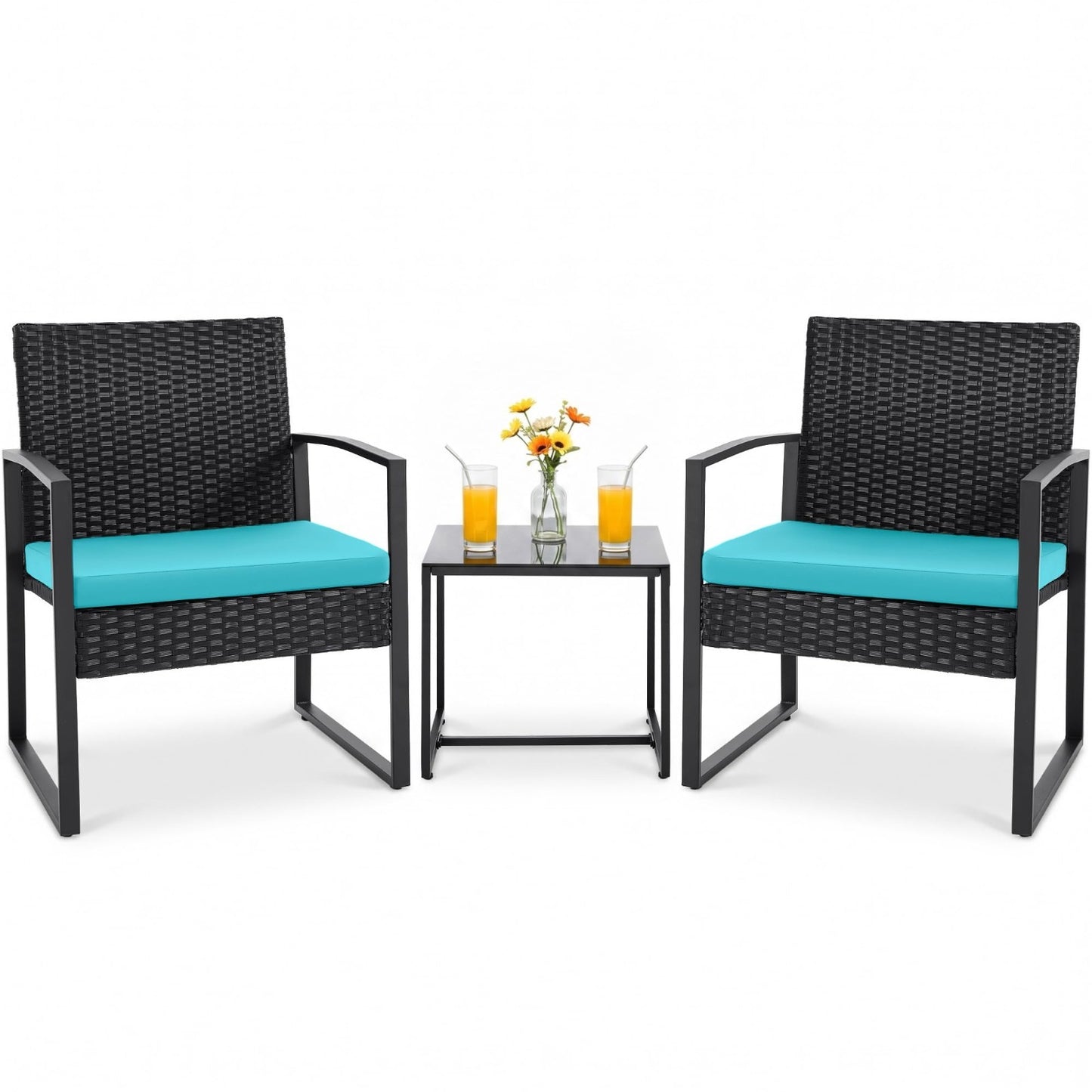 3 Piece Outdoor Wicker Patio Furniture Set | Modern Bistro Chairs & Coffee Table0