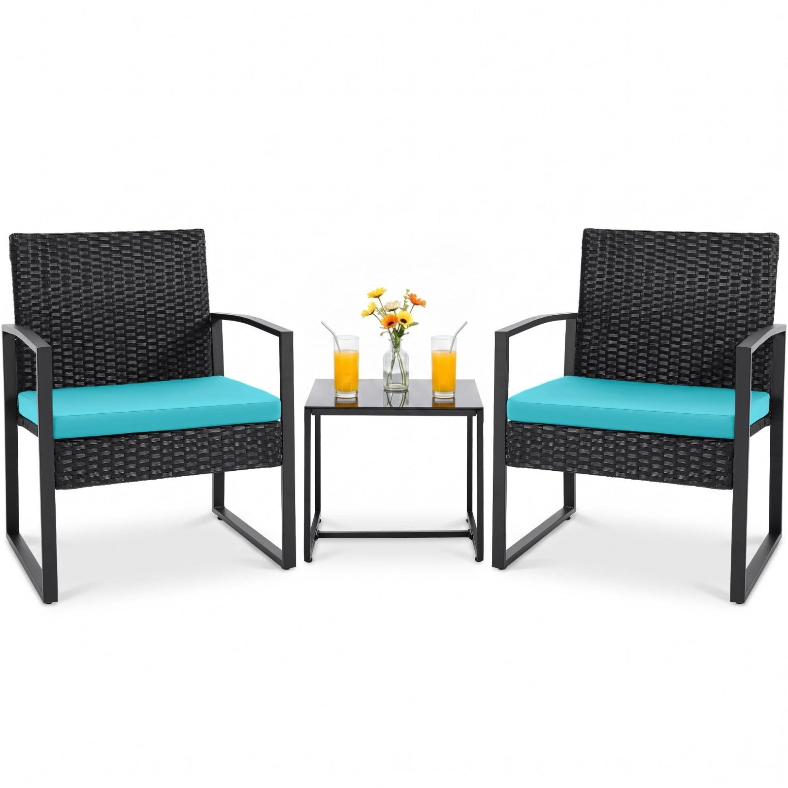 3 Piece Outdoor Wicker Patio Furniture Set | Modern Bistro Chairs & Coffee Table0