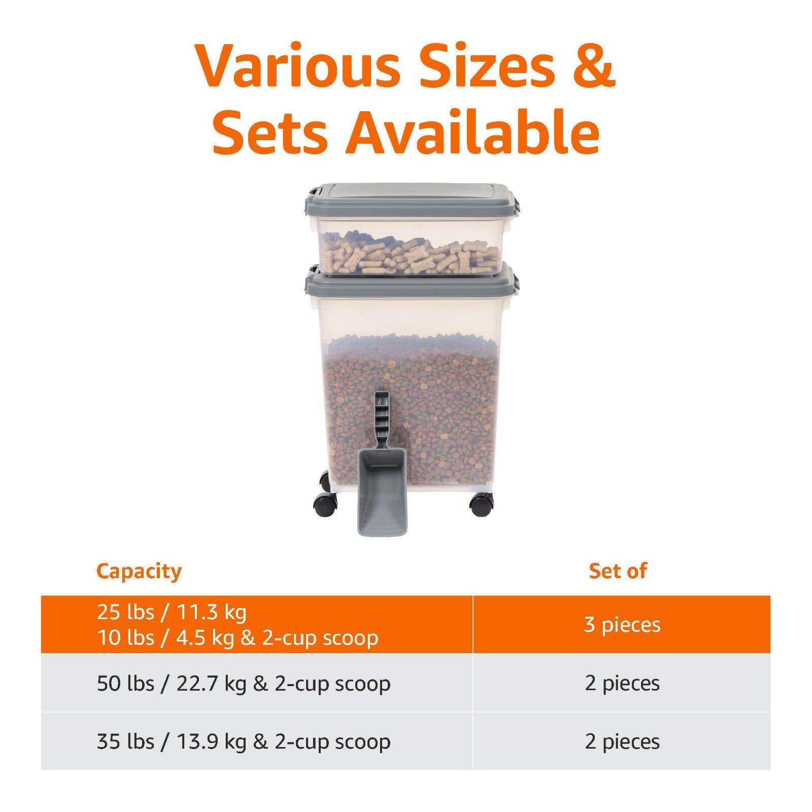 Airtight Pet Food Storage Containers Combo - 3-Piece Set, BPA Free, Wheels, 33QT3