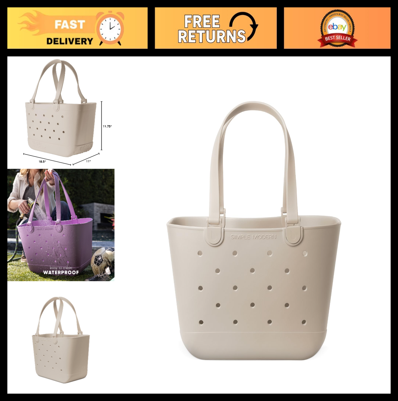 Large Waterproof Beach Tote Bag - Zipper Pocket, Travel & Pool Essentials, Beige0