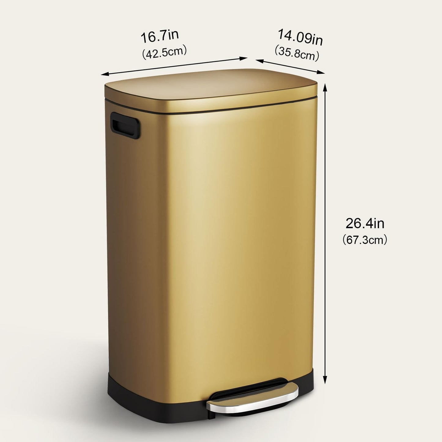 13 Gal Stainless Steel Kitchen Trash Can with Soft Close Lid, Pedal Step Wasteba3