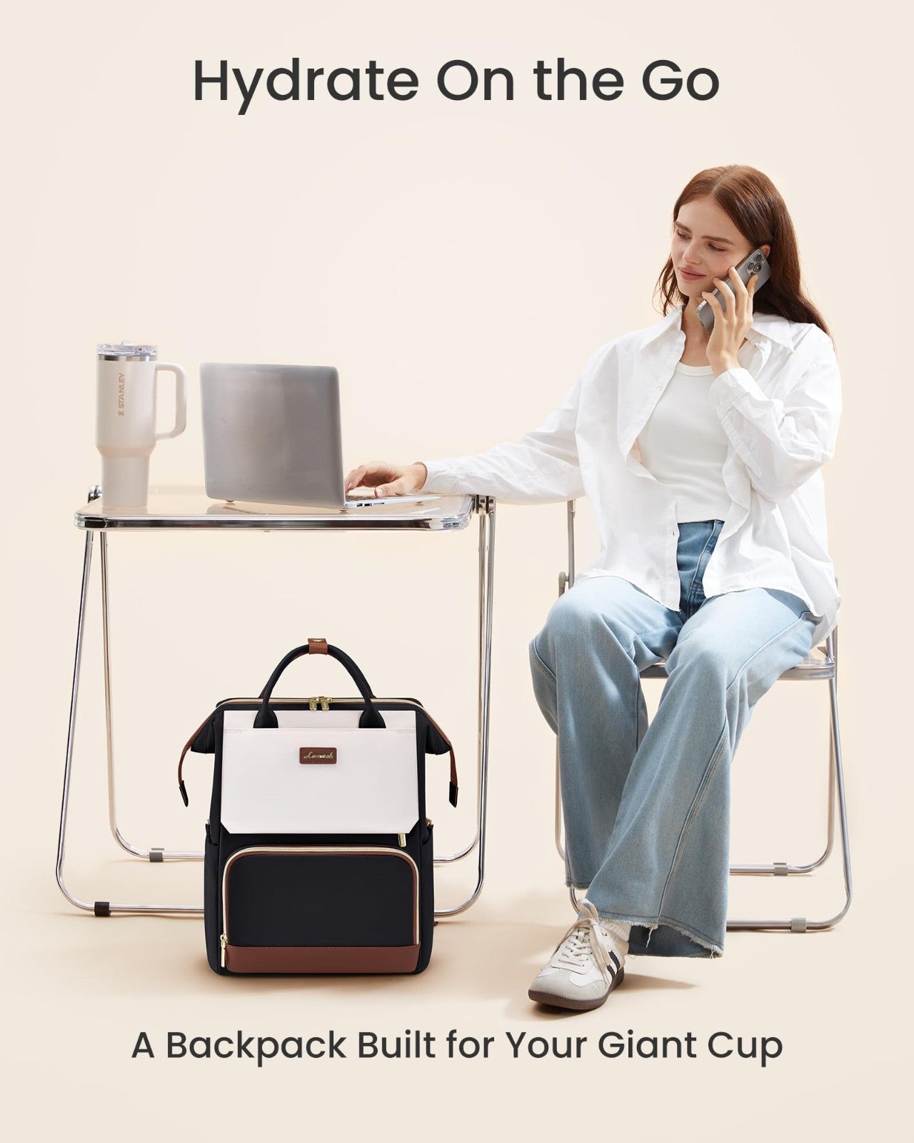 Stylish Laptop Backpack for Women   Giant Tumbler Holder, Travel, Work, Nurse, T6