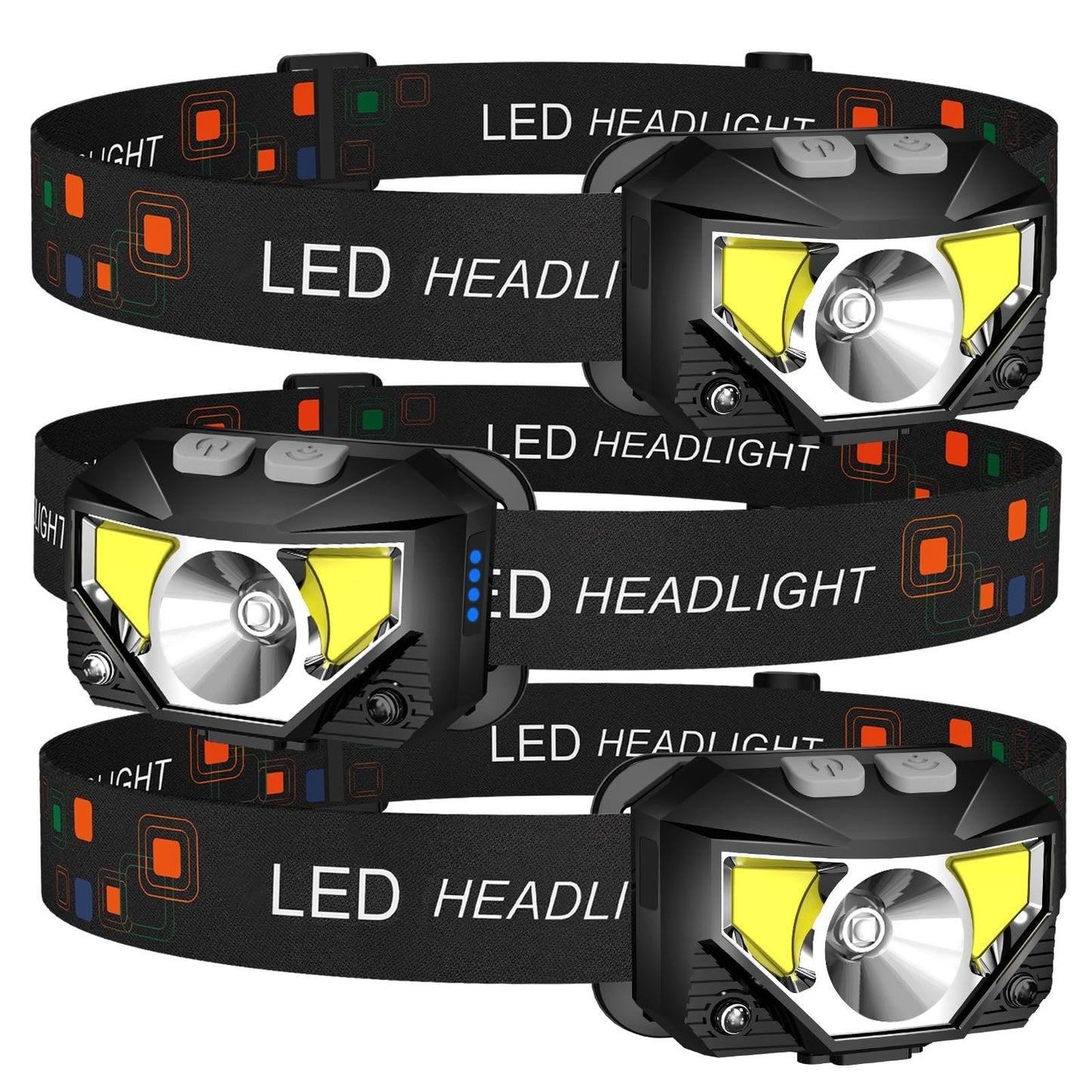 Ultra Bright LED Headlamp Flashlight 3 Pack, Rechargeable, Waterproof, 8 Modes f0
