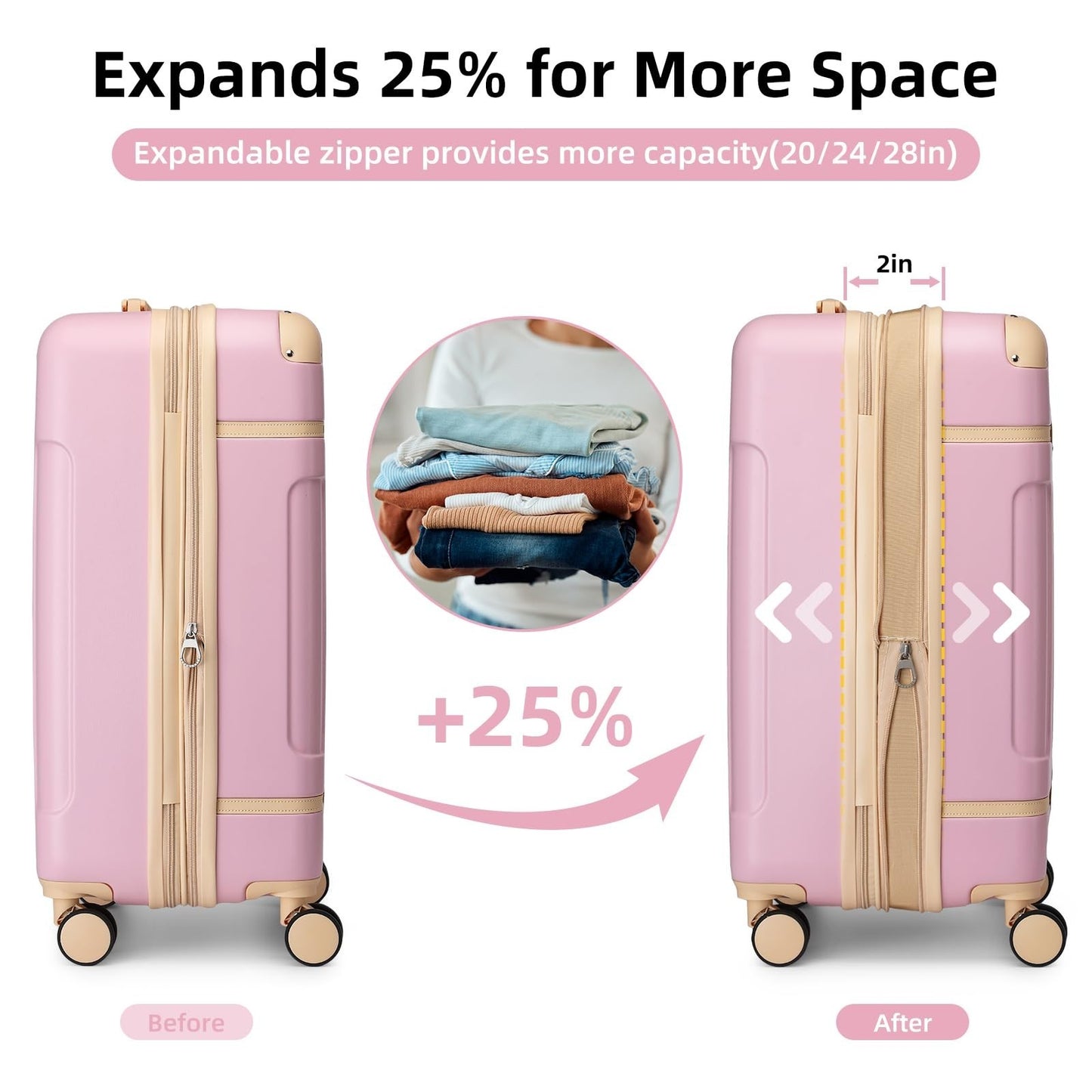 3-Piece Expandable Carry-On Luggage Set, Pink | Airline Approved, 360° Spinner W2