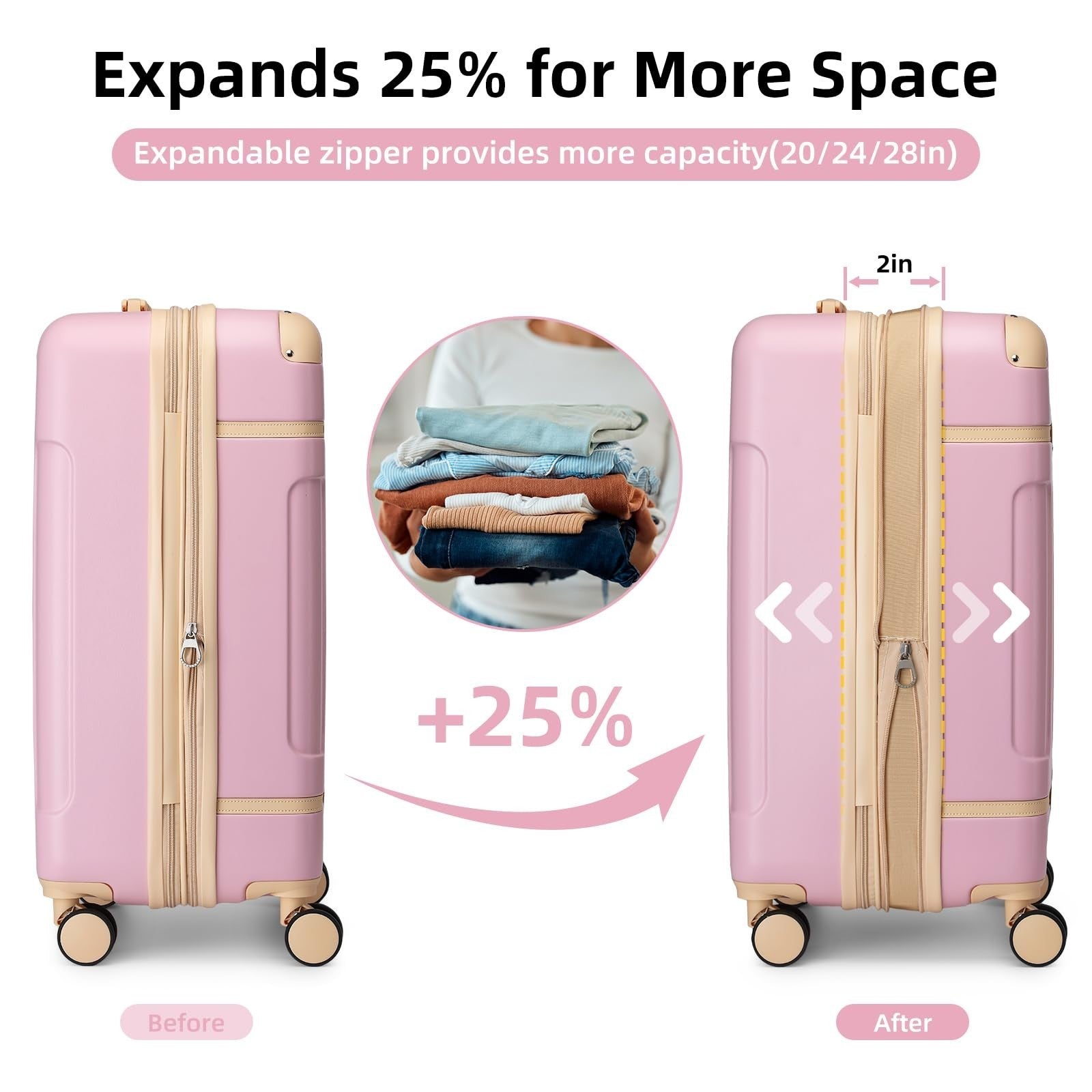 3-Piece Expandable Carry-On Luggage Set, Pink | Airline Approved, 360° Spinner W2