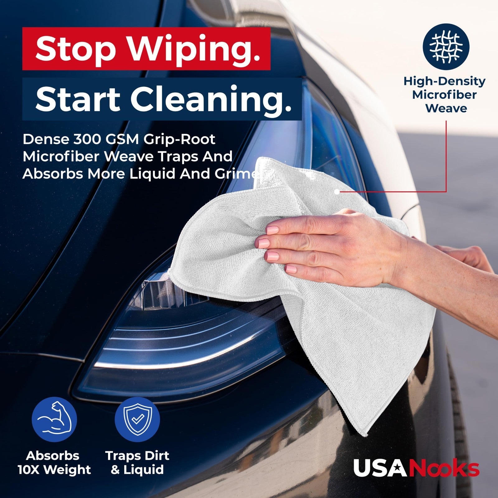 Ultra Absorbent Microfiber Cleaning Cloths   12 Pack, 12.5"x12.5", Streak Free S5