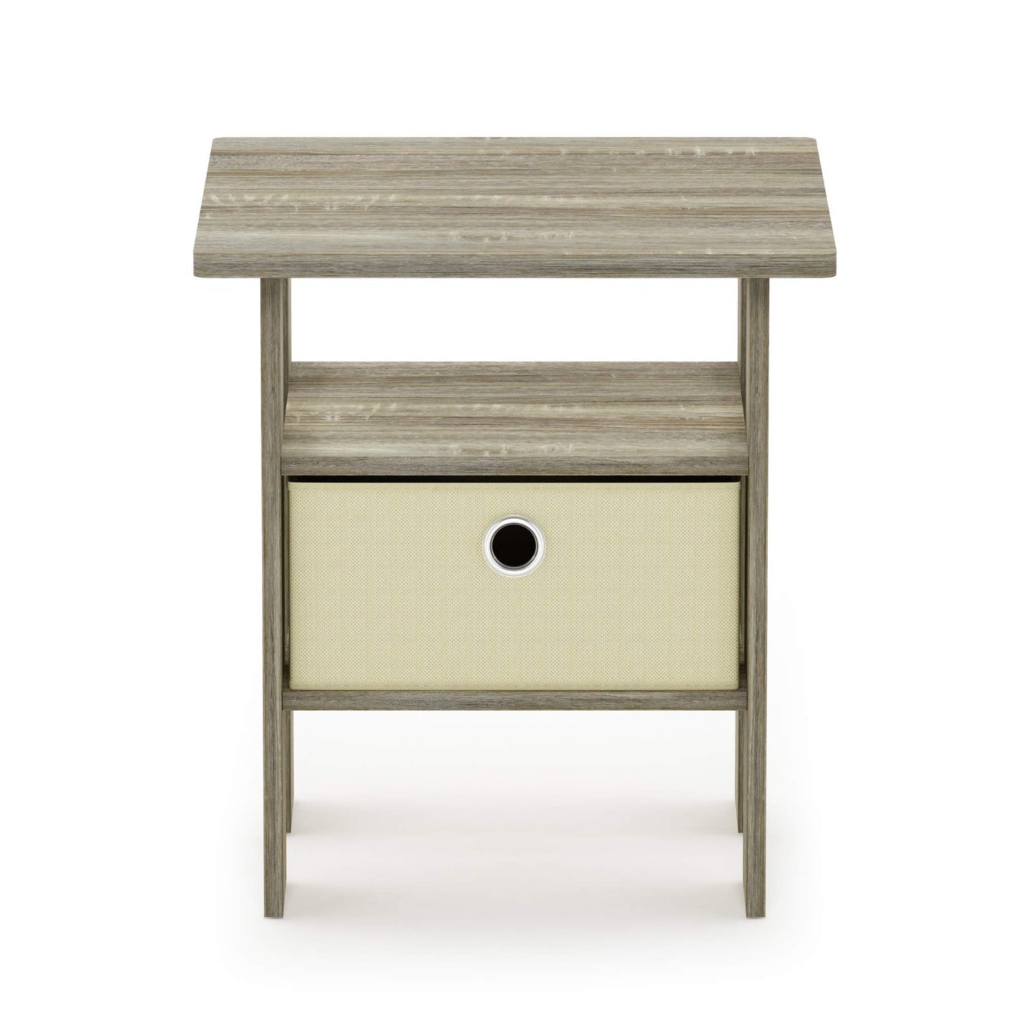 Modern Side Table with Open Shelves & Storage Bin - Nightstand for Living Room/B5