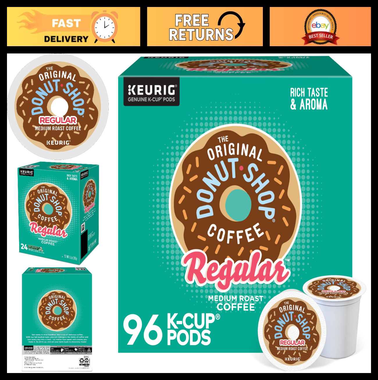 Medium Roast Coffee Pods, Single Serve K Cup Pods, 96 Count, Donut Shop Style0