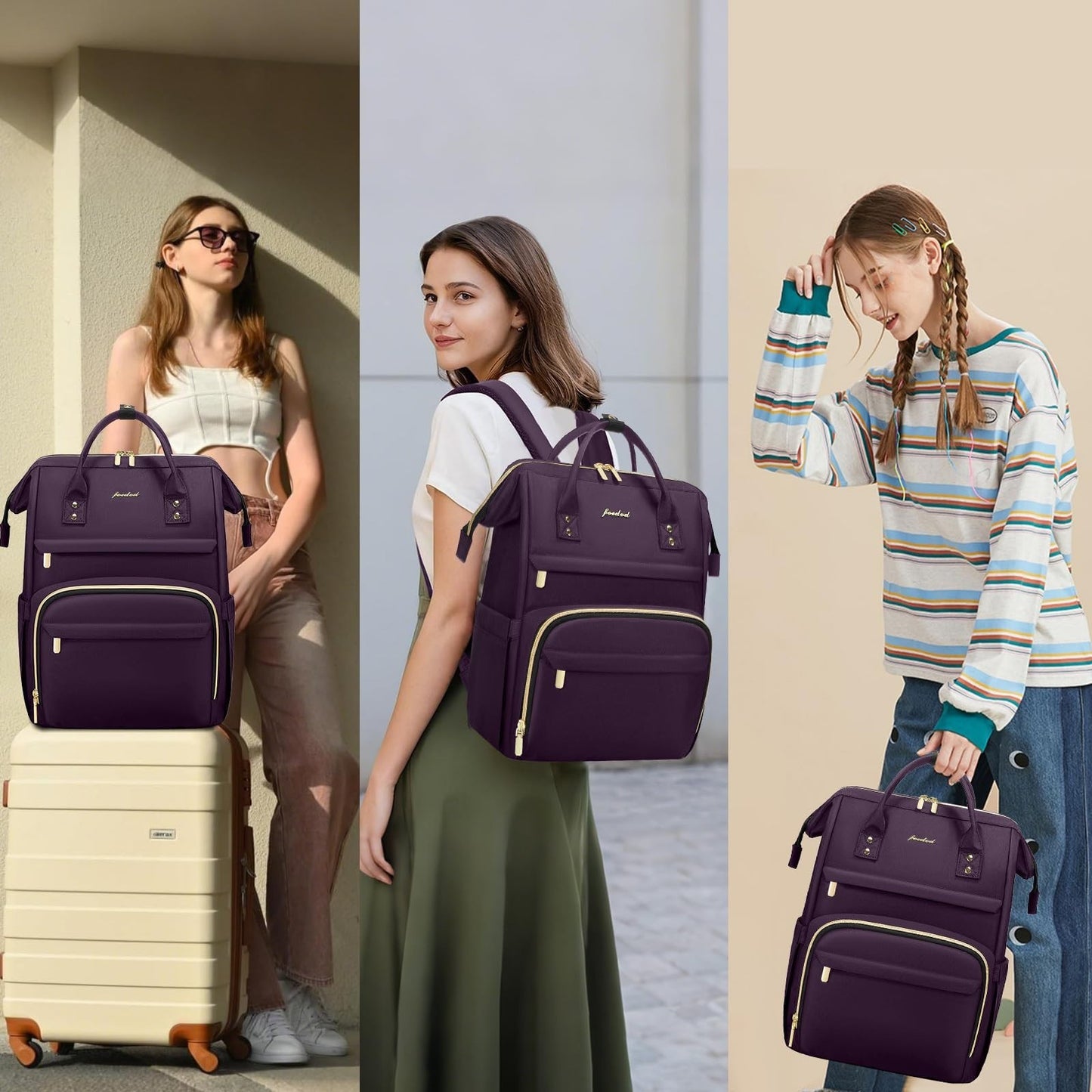 Stylish 15.6" Laptop Backpack for Women   Waterproof Travel Work Bag, Dark Purpl6