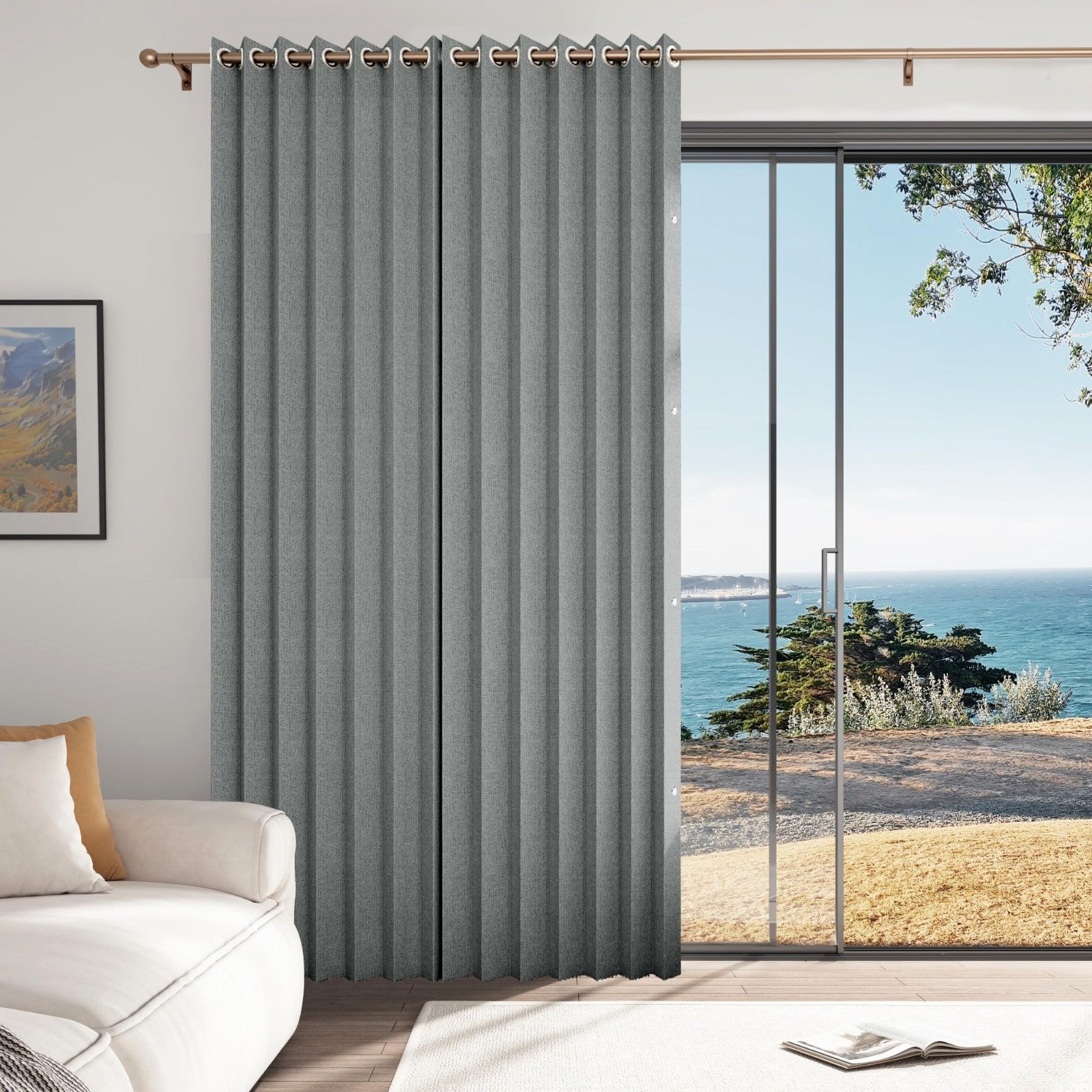 Full Blackout Pleated Curtains with Magnetic Closure, Faux Linen Drape, 45x961