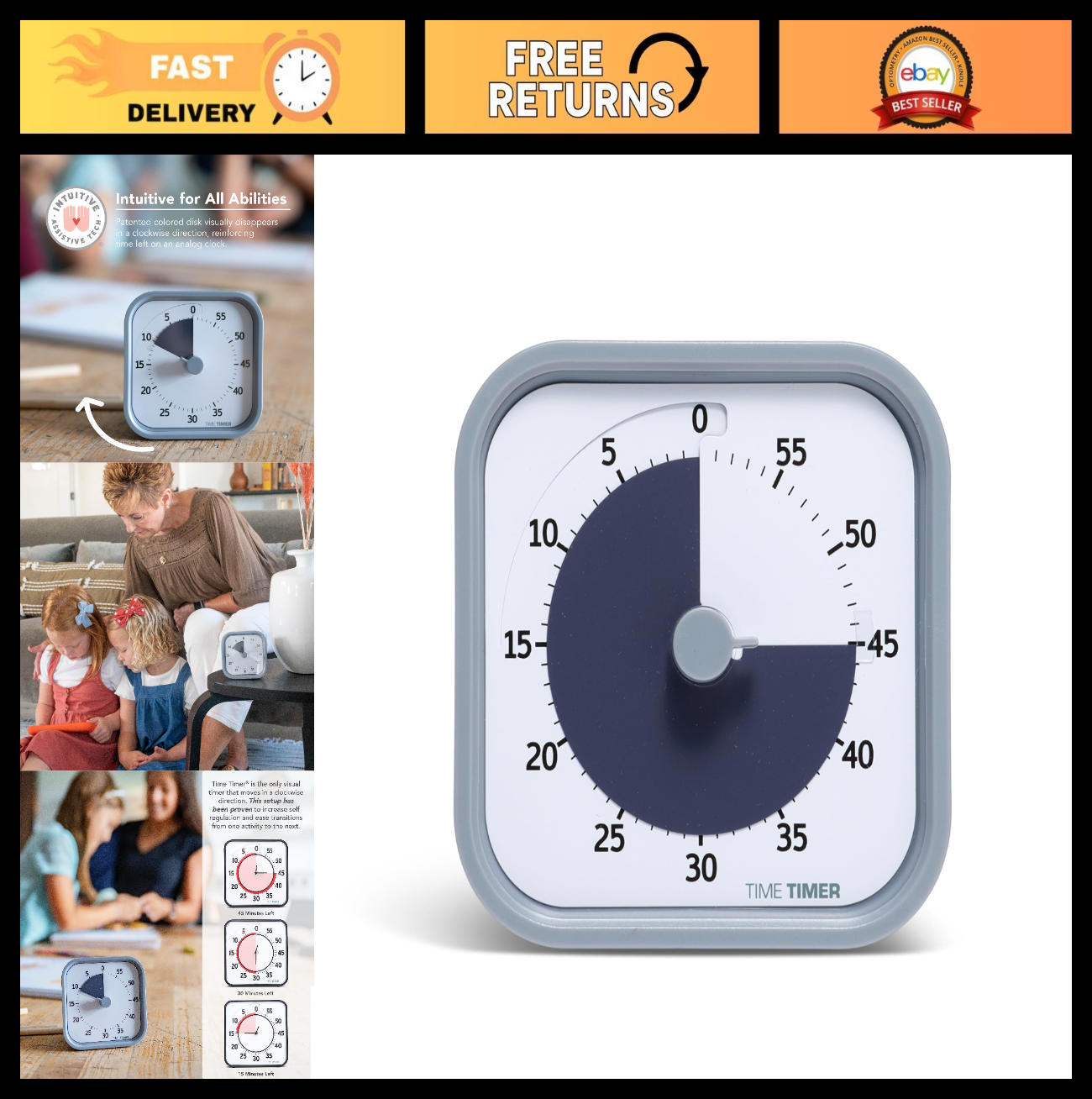 60 Minute Visual Timer for Home & Office, Silent Operation, Study Tool, Pale Sha0
