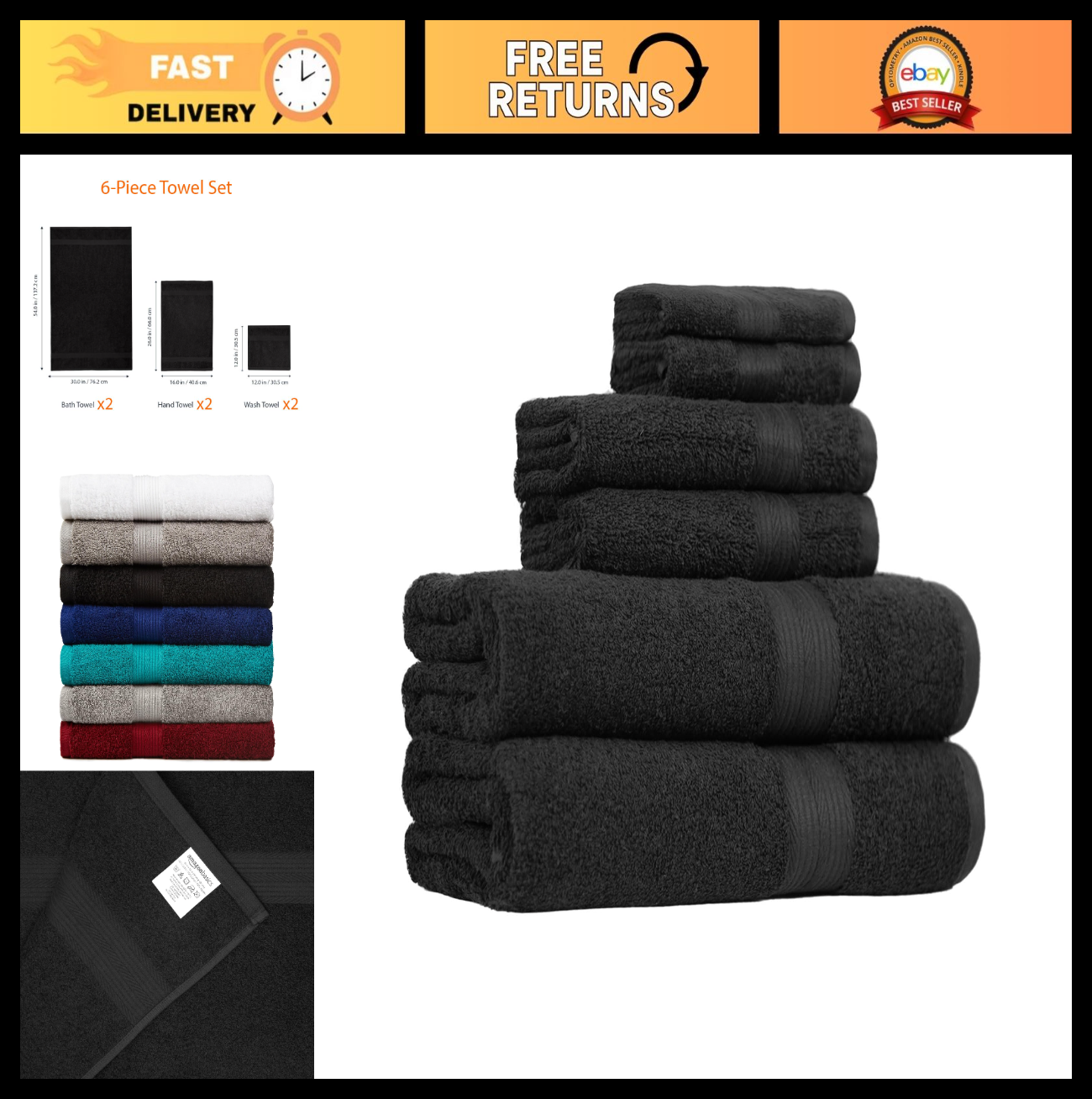 6 Piece Cotton Towel Set   Soft, Highly Absorbent, Fade Resistant Bath Towels, B0