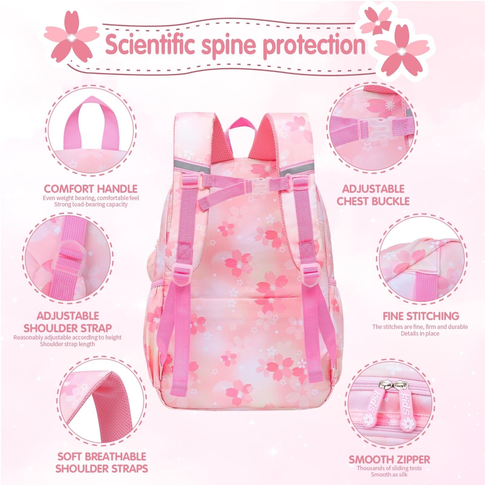 Stylish Girls School Backpack   17" Pink Book Bag with Multiple Pockets, Splash 4