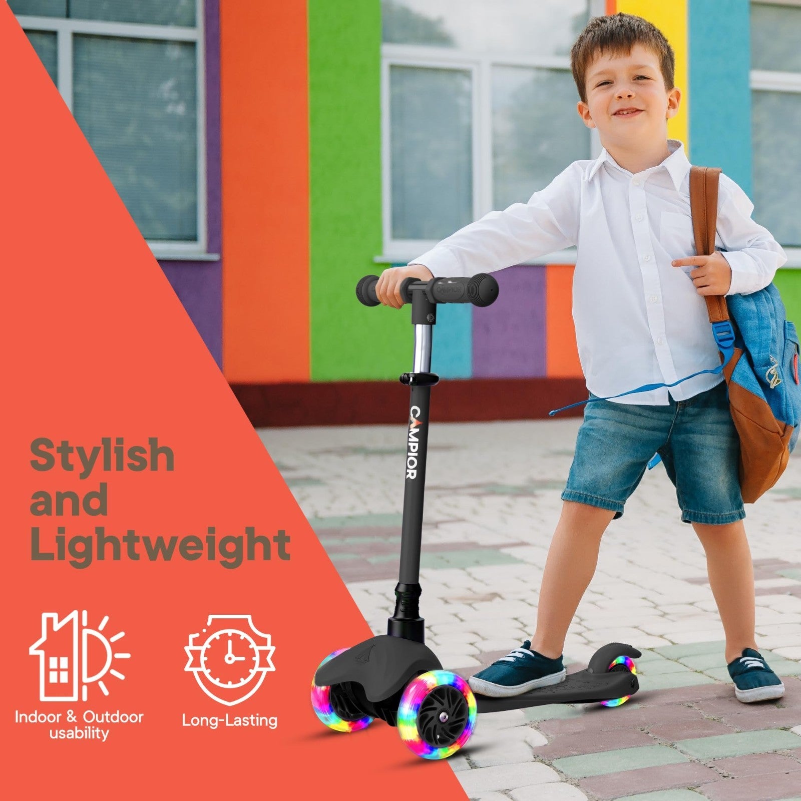 Mini 3-Wheel Kids Scooter - Lean-to-Steer, LED Light-Up Wheels, Adjustable Handl8