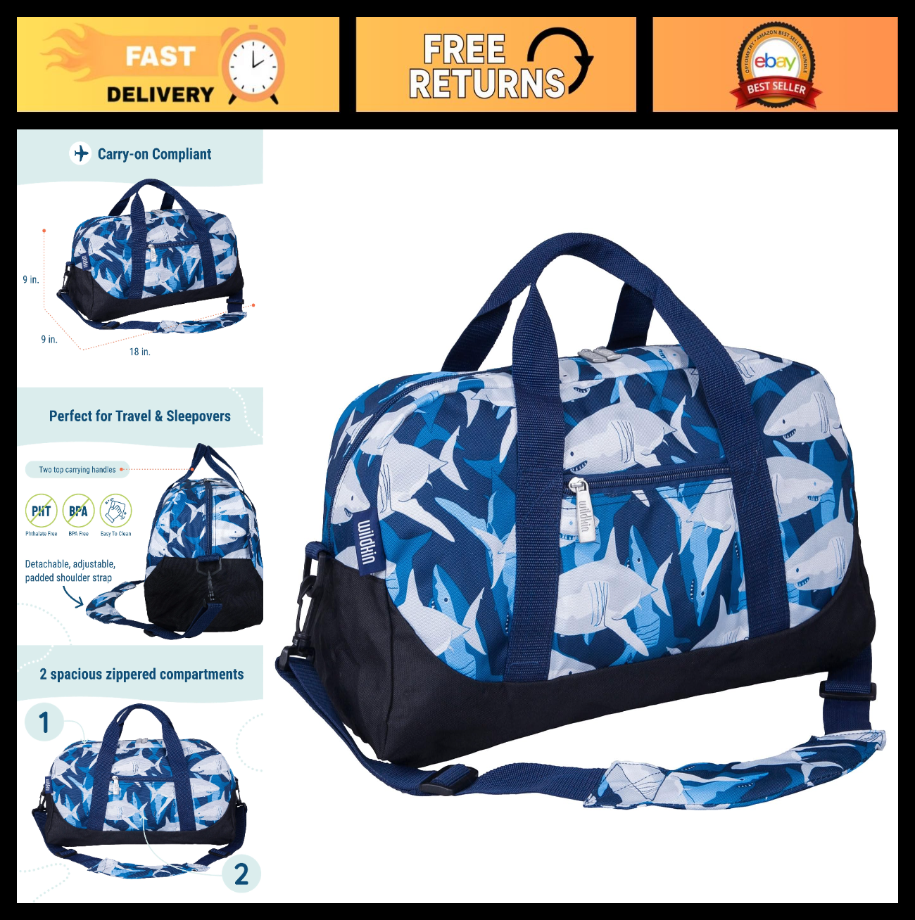 Kids Overnighter Duffel Bag - Carry-On Size, Perfect for School & Sleepovers - S0