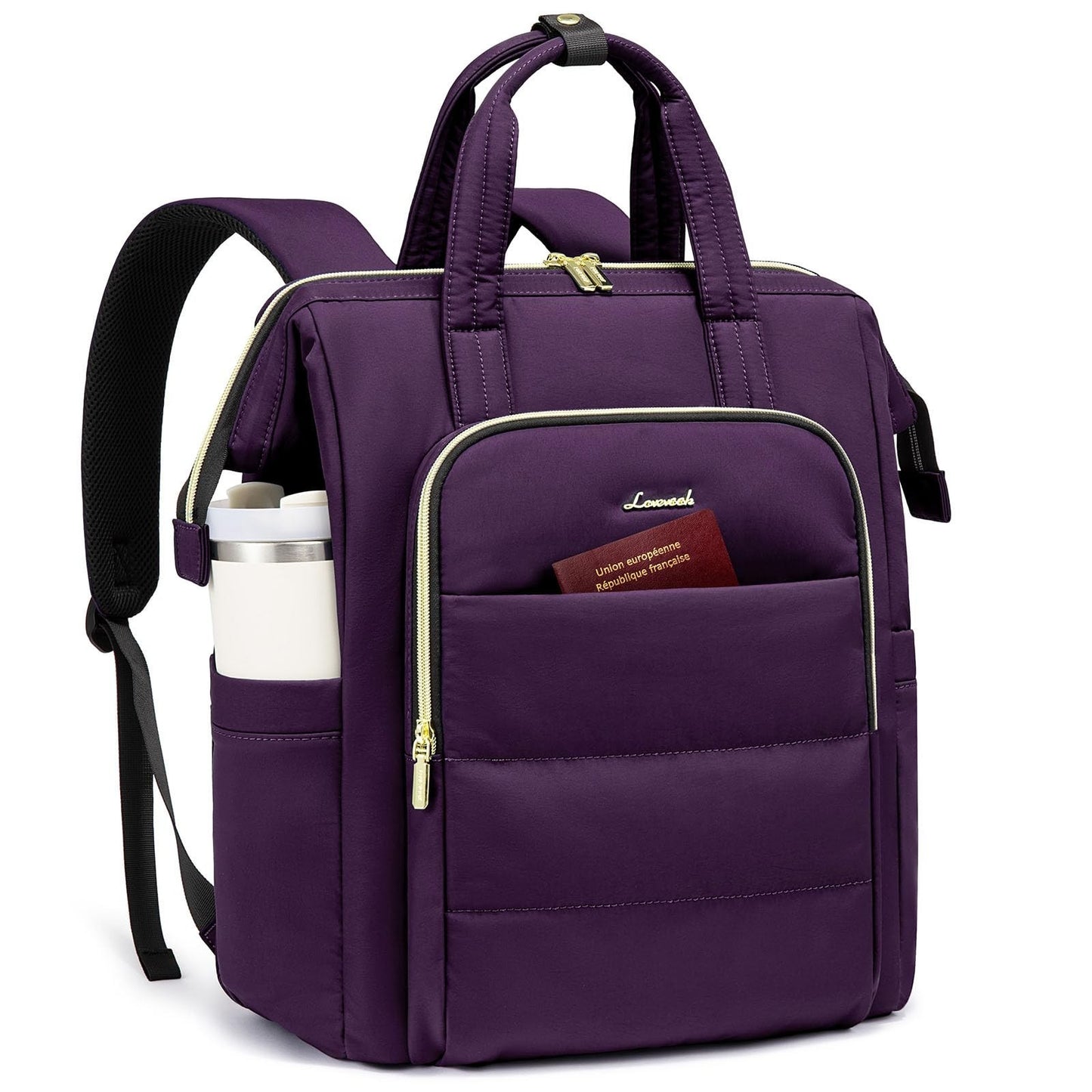 Lightweight 15.6" Laptop Backpack for Women, Quilted Travel Bag, Dark Purple1