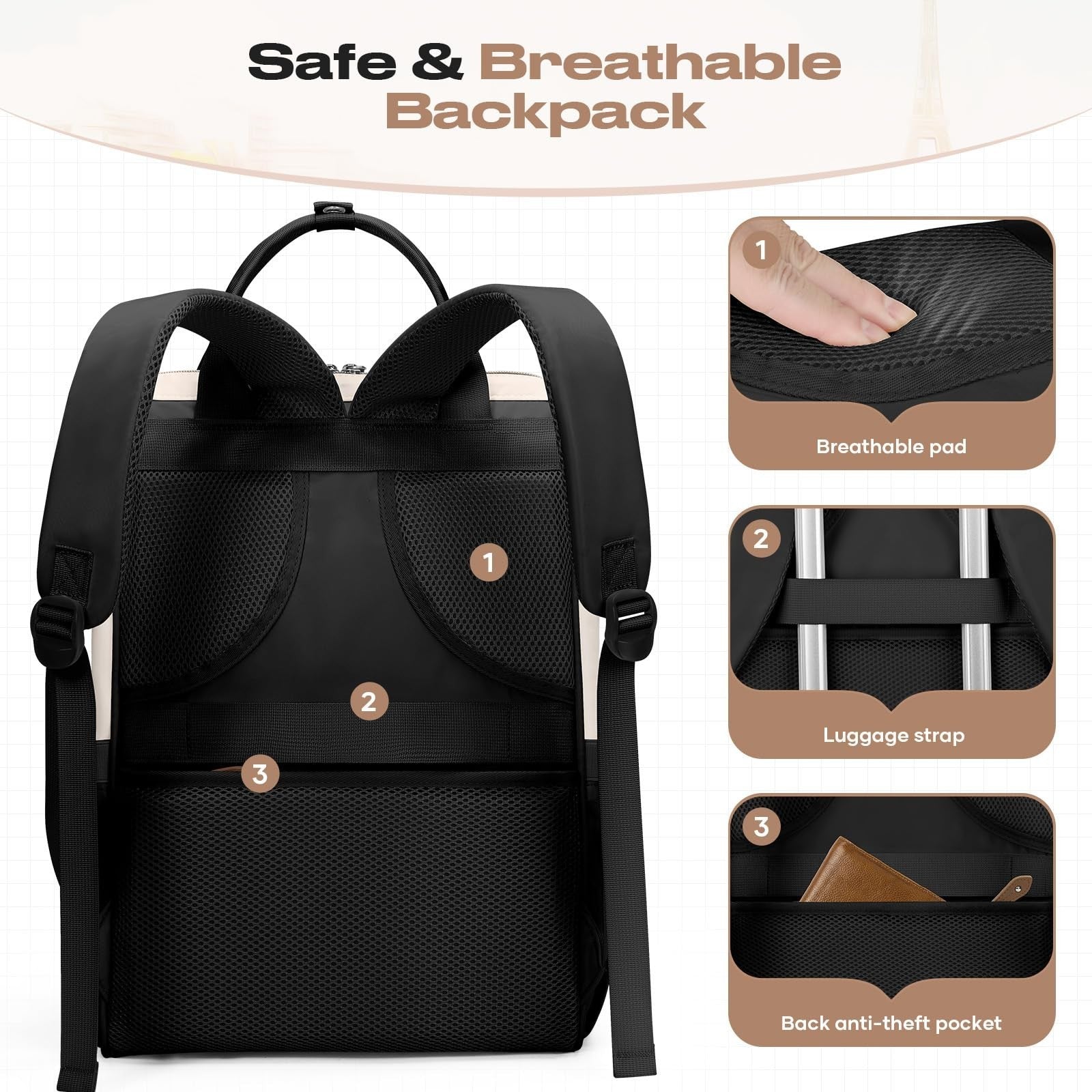 Travel Backpack for Men & Women, 15.6-17.3" Laptop Bag, Insulated Lunch Box, Bla4