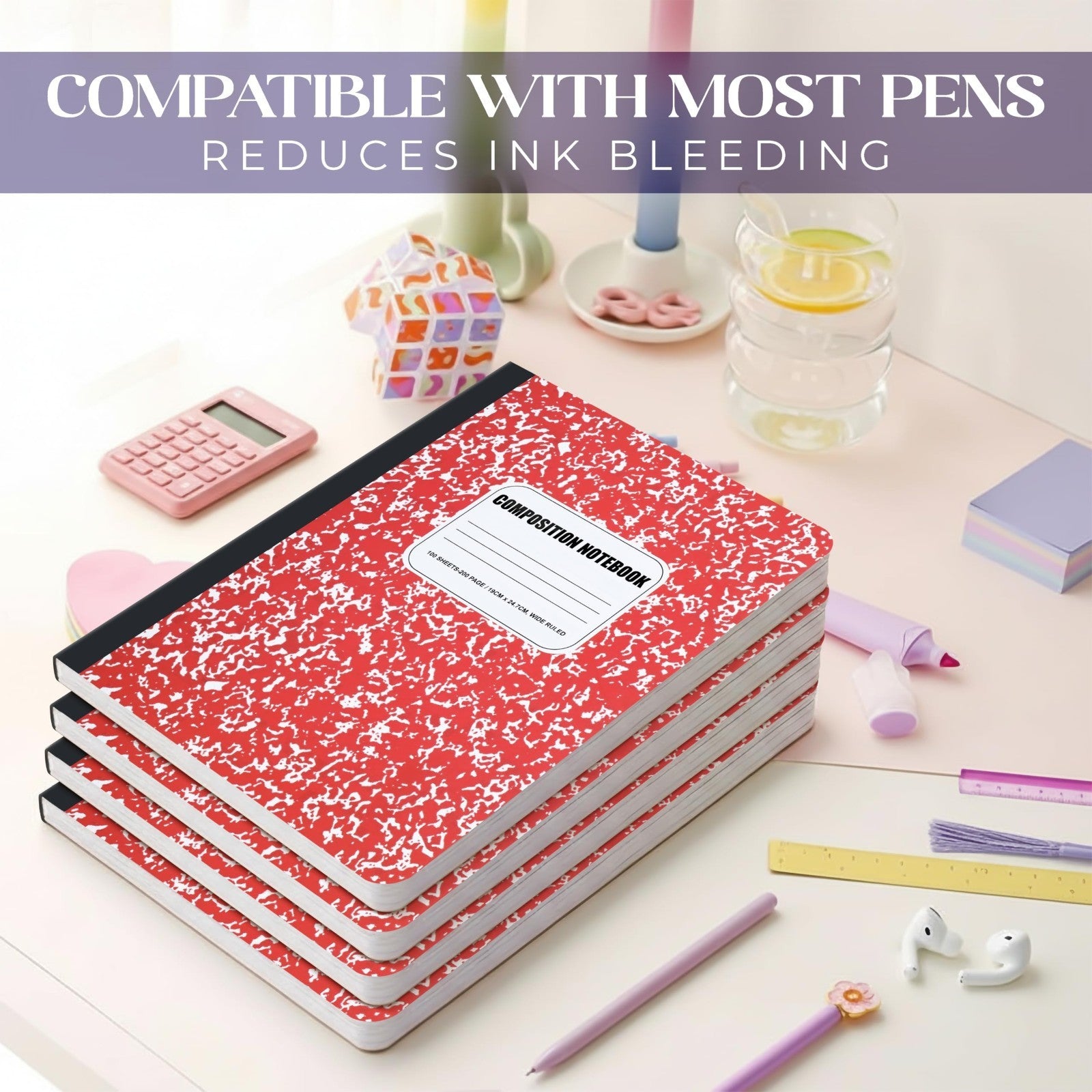 12 Pack Composition Notebooks - Wide Ruled, 100 Sheets Each, Durable Hard Cover,6