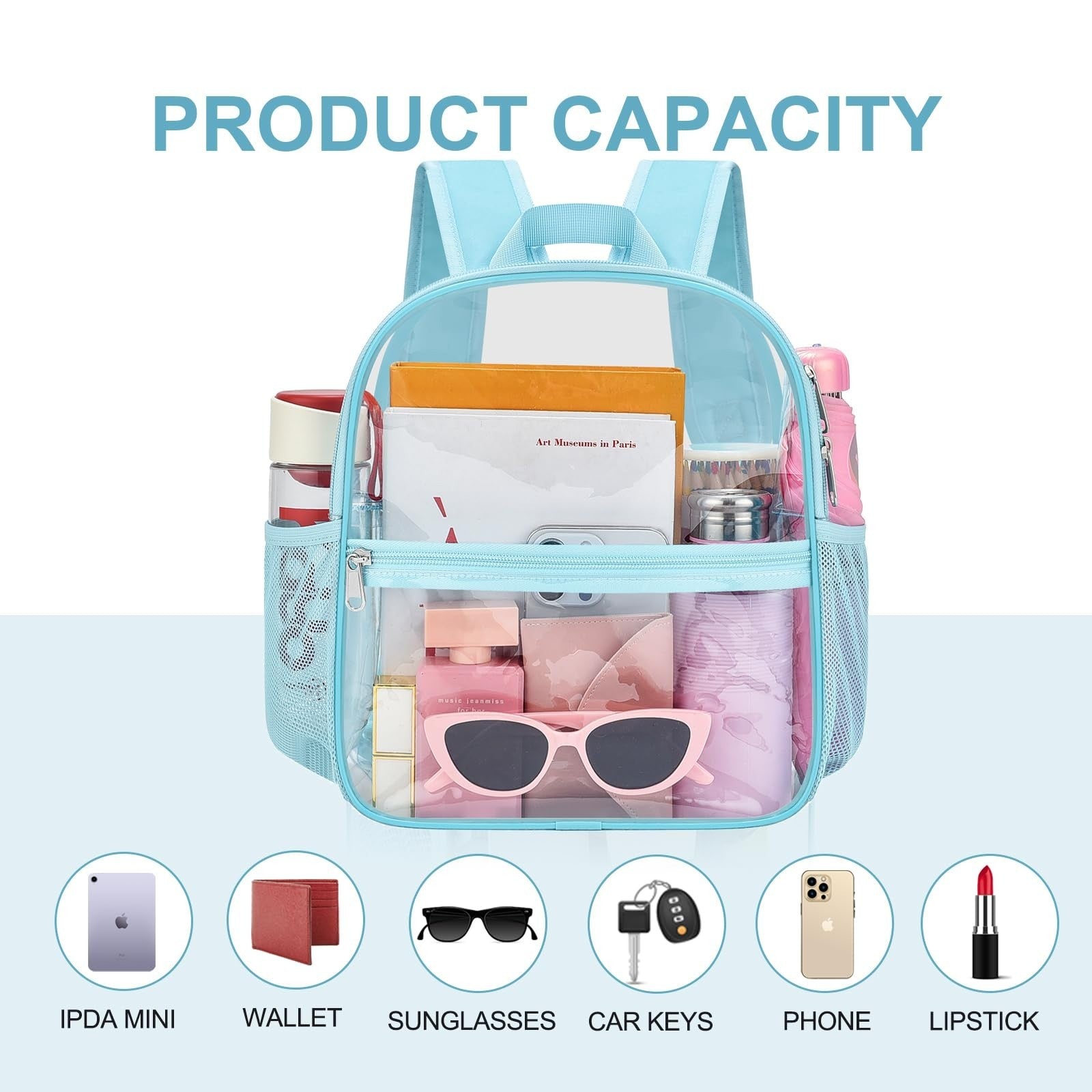 Clear Stadium Backpack - Waterproof, 12x6x12, Ideal for Concerts & Sports Events6