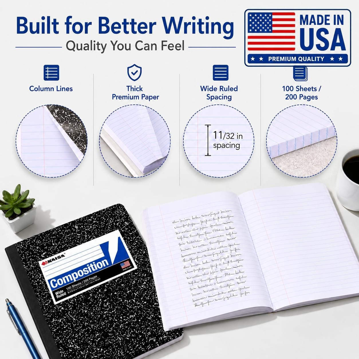 College Ruled Composition Notebooks - 100 Sheets, Classic Marble, 9.75x7.5 inch3