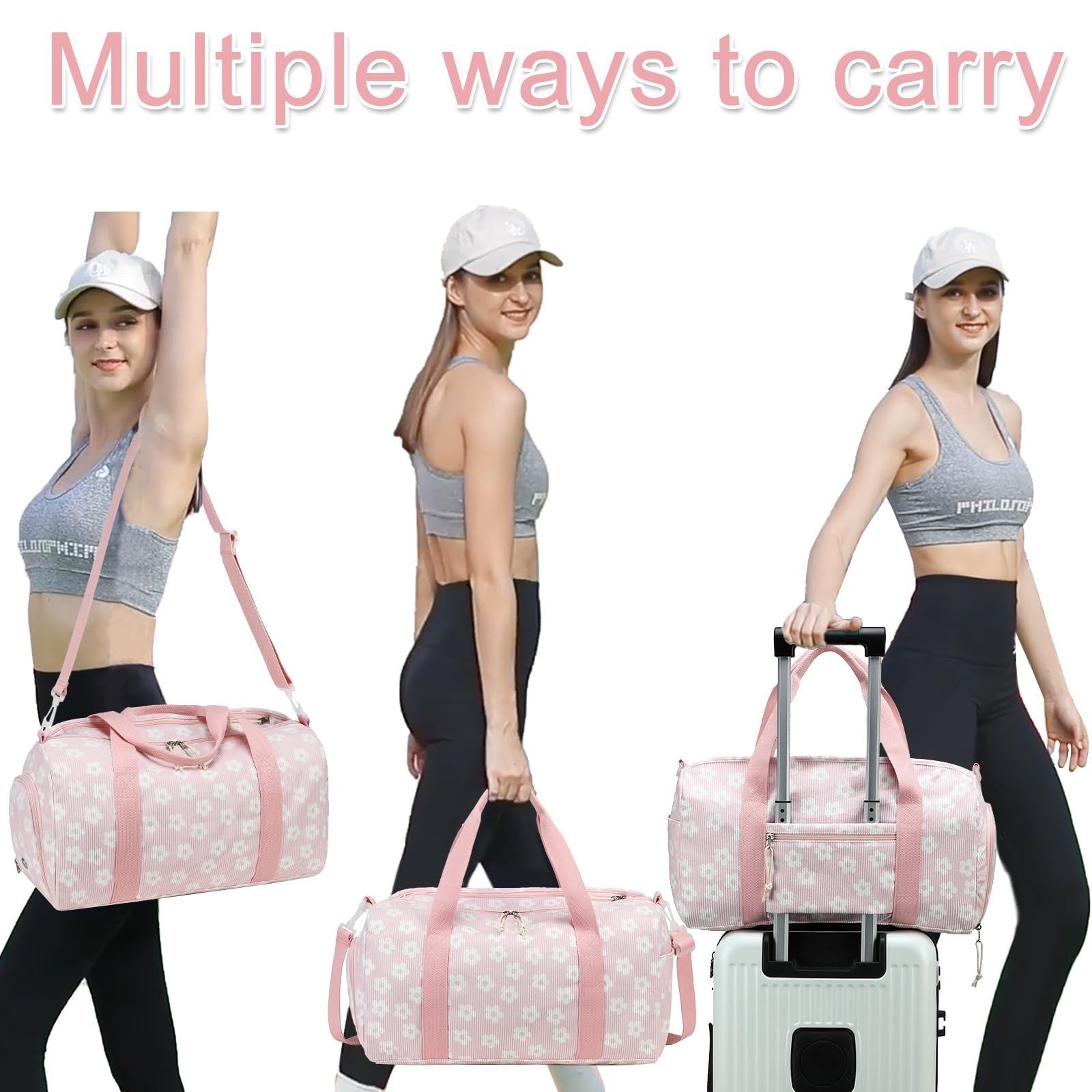 Cute Gym Duffle Bag for Girls - Waterproof Sports Overnight Bag with Shoe Compar7
