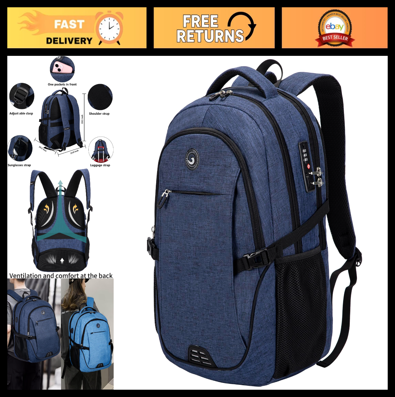 Travel Laptop Backpack for Men & Women, College School Bag, Durable & Stylish0