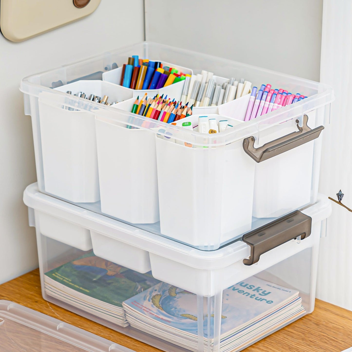 Clear Craft Organizers 17QT Storage Bins with Lids   2 Pack, Durable & Versatile5
