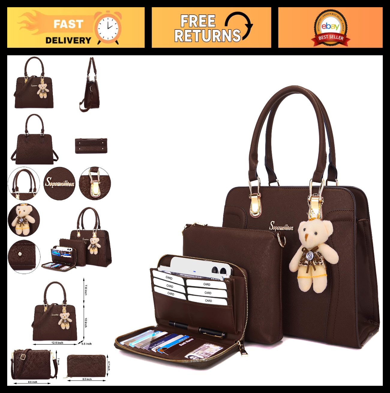 Stylish 3pcs Women's Shoulder Handbags Set - Satchel Purse & Wallet Included0