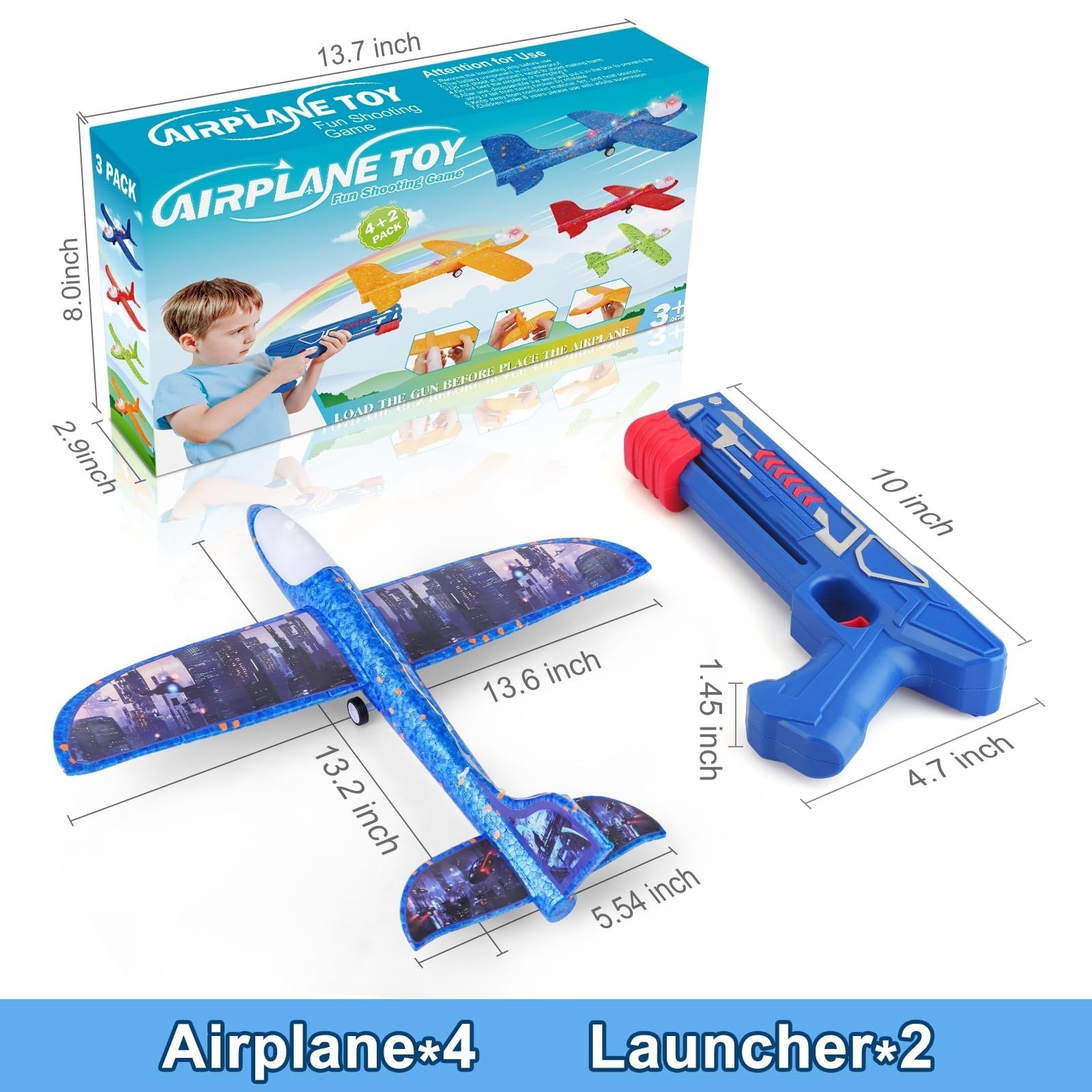 4 Pack LED Foam Airplane Launcher Toys, 13.2''   Outdoor Flying Fun for Kids 4 12