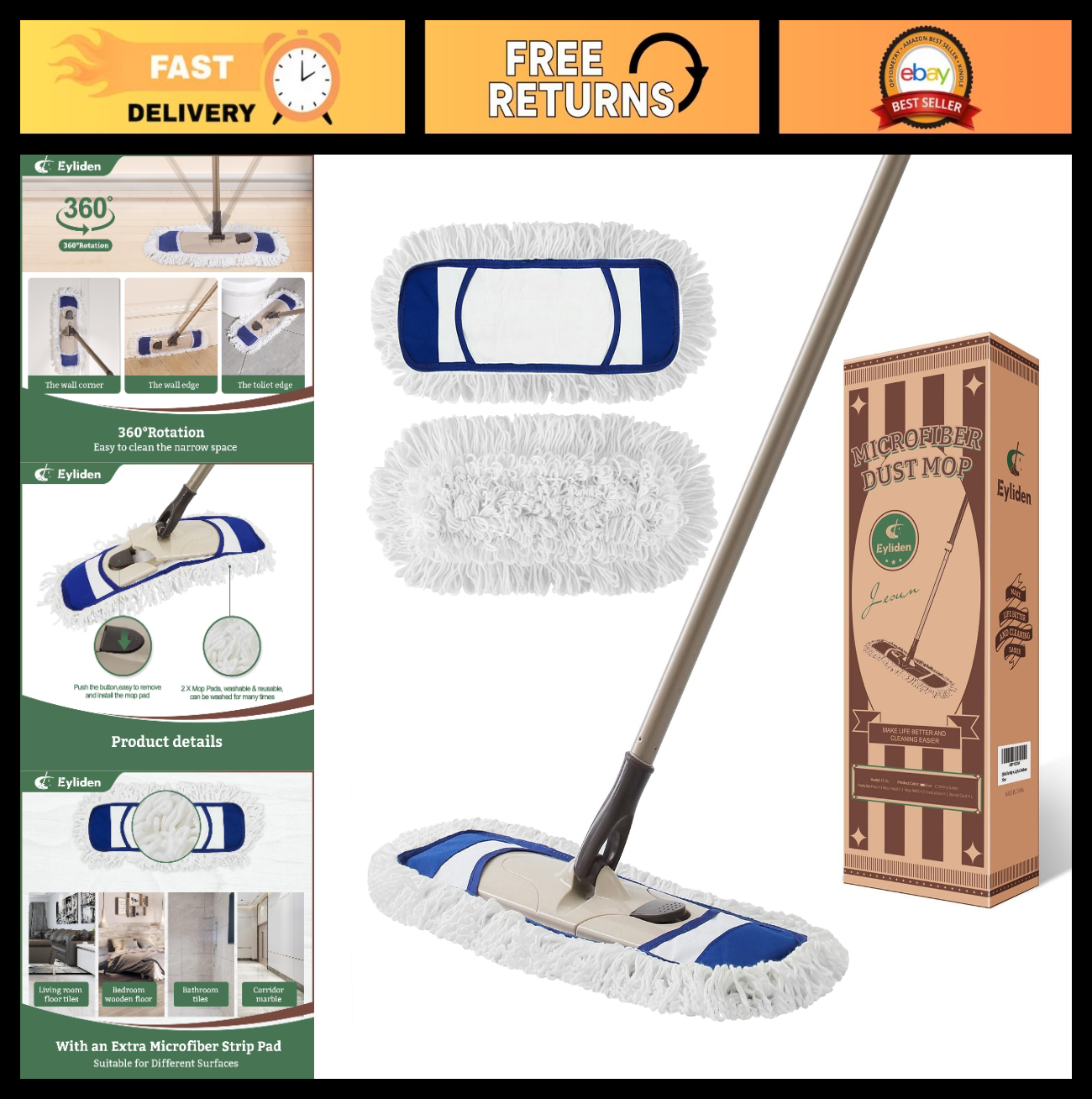 Dust Mop with 2 Microfiber Pads for Home & Commercial Cleaning - Quick Swap Tool0