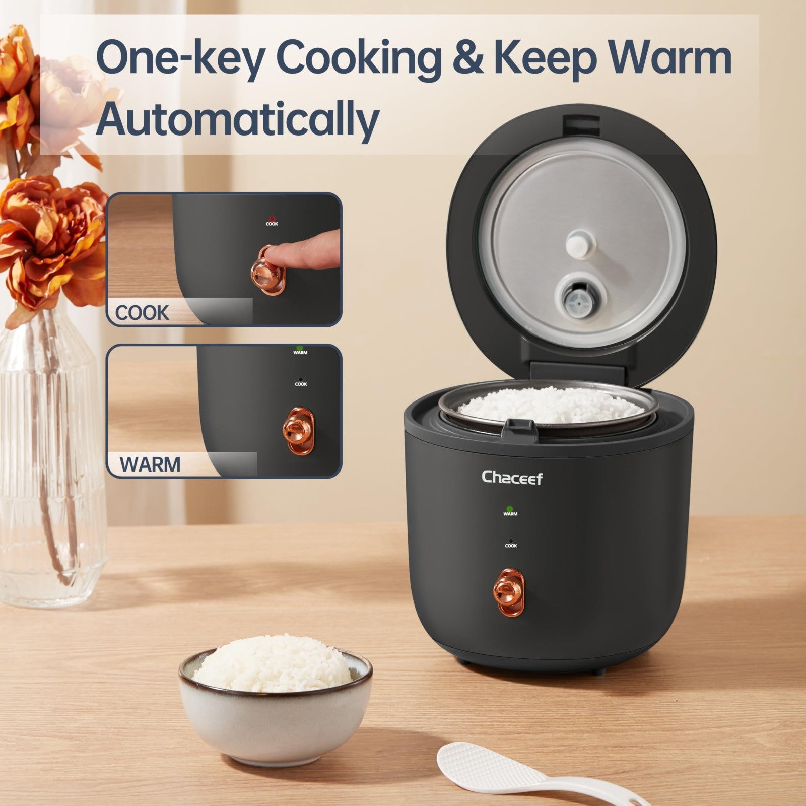 Compact 2-Cup Rice Cooker, Portable One-Touch Rice Maker, Non-Stick Pot, Keep Wa3