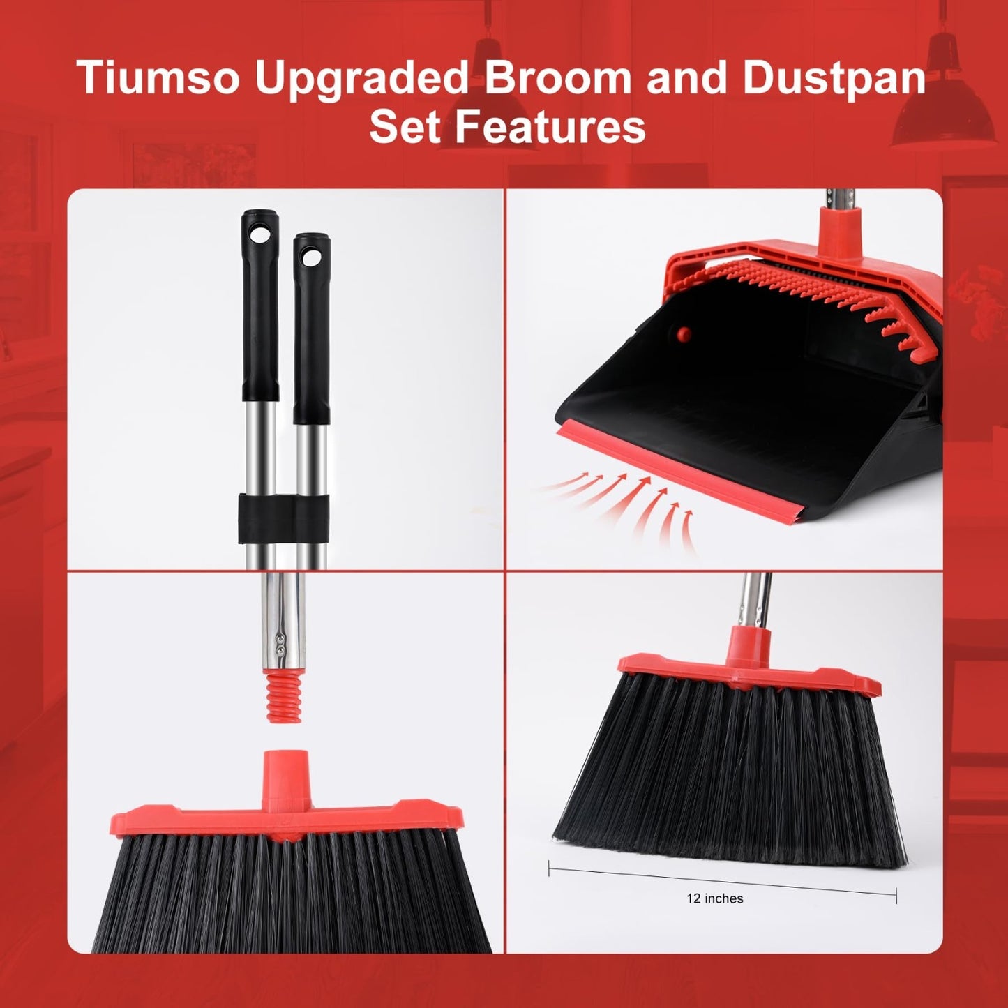 Heavy Duty Large Upright Broom & Dustpan Set, 51" Long Handle for Indoor/Outdoor7