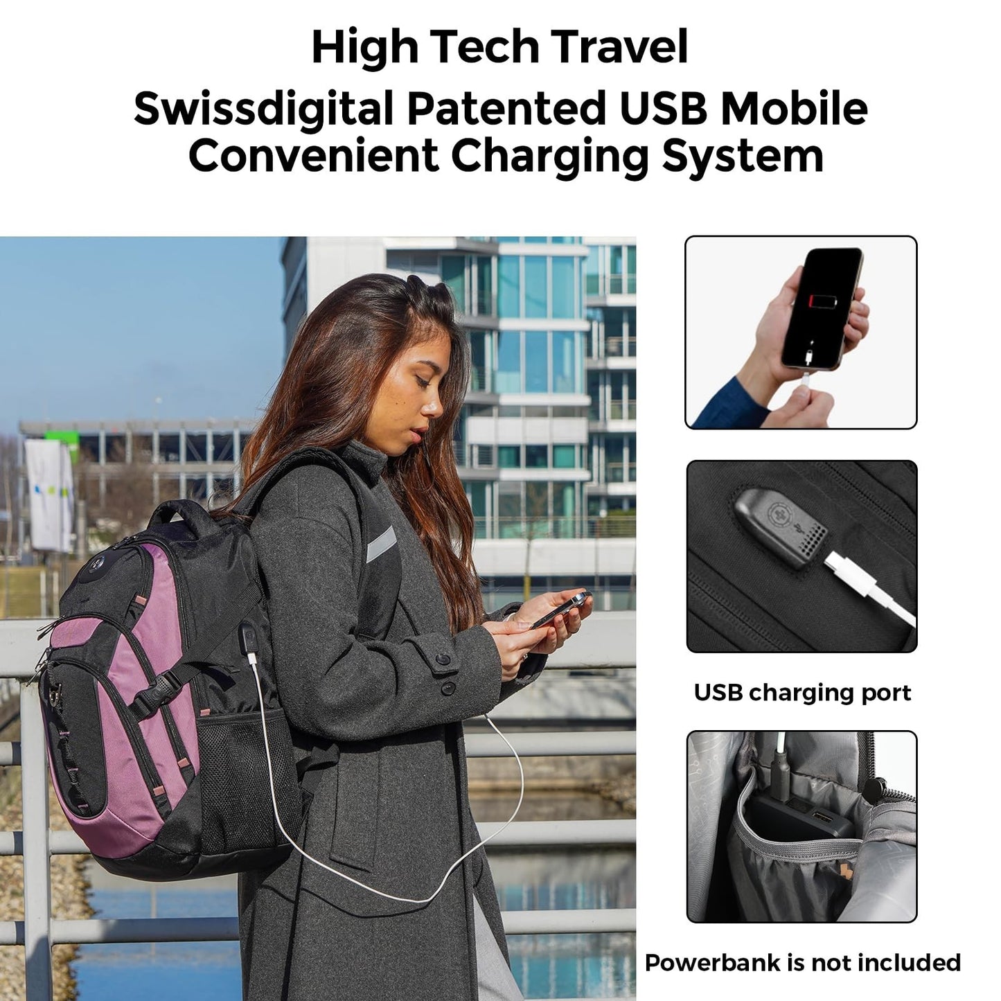 Stylish 15.6" Laptop Backpack with USB Charging Port, 31L Travel Bag for College2