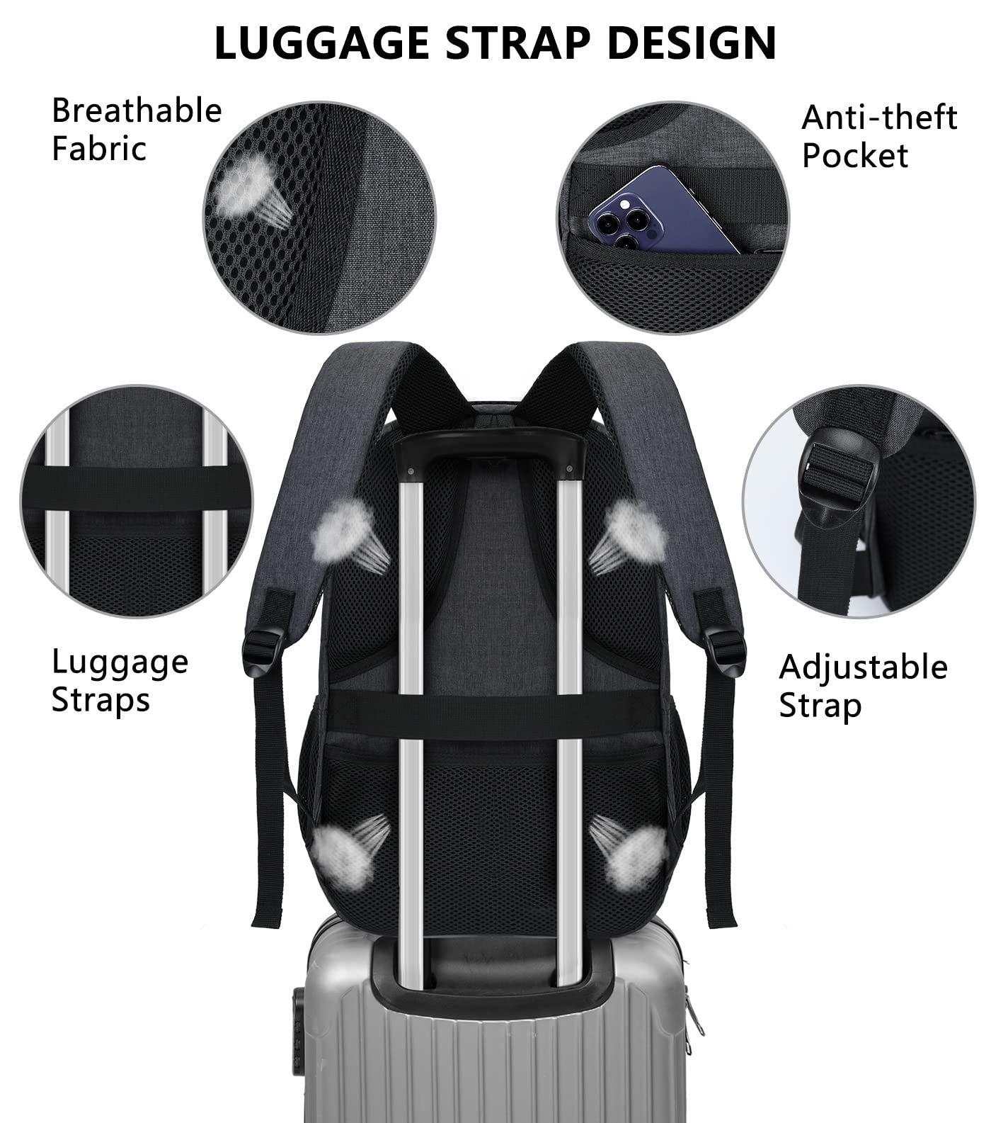 Travel Laptop Backpack 15.6" Anti Theft Computer Bag for Work & College, USB Por4