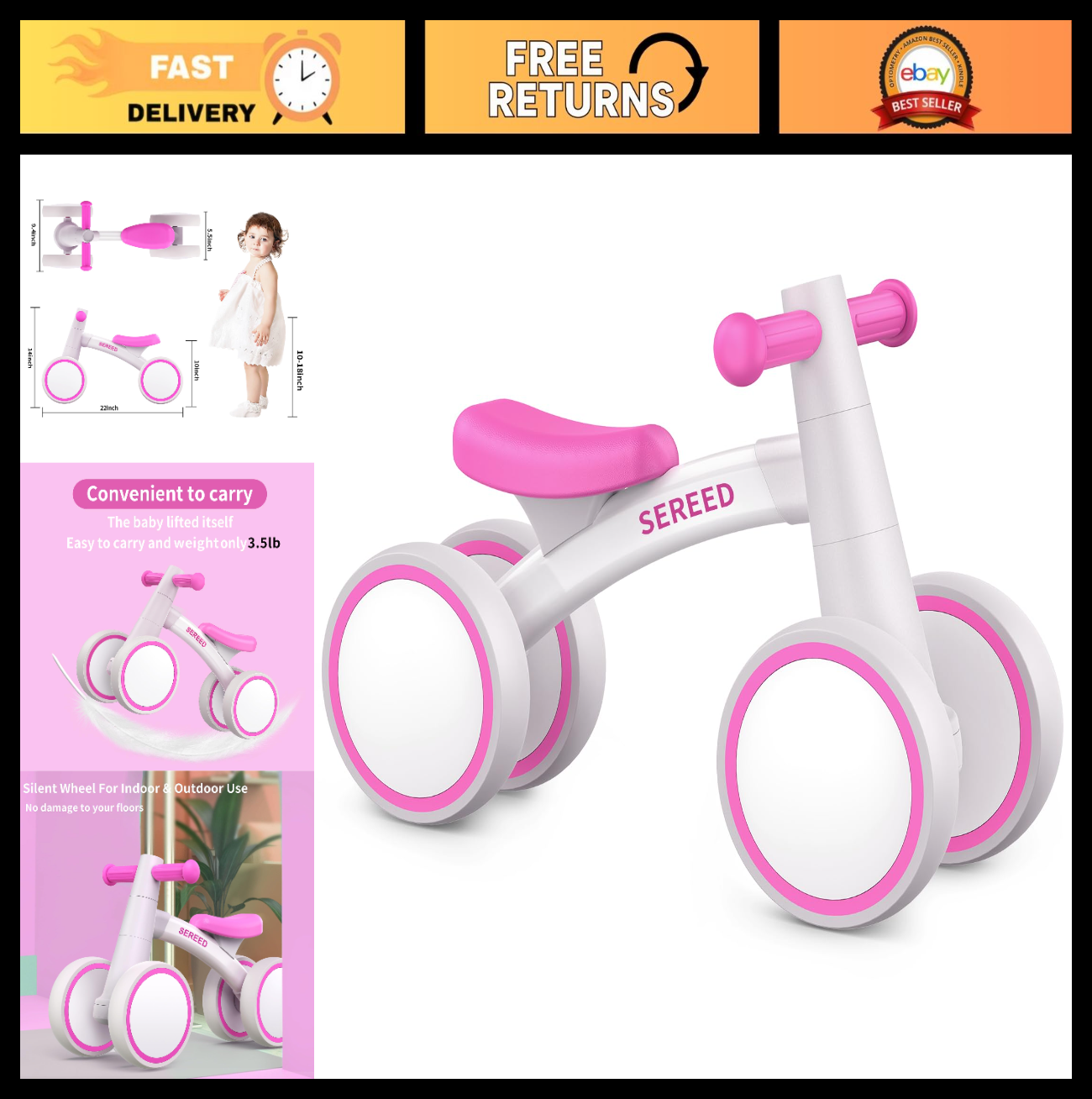 Toddler Balance Bike for 1 Year Old   4 Wheels, First Bike for Boys & Girls, Gif0
