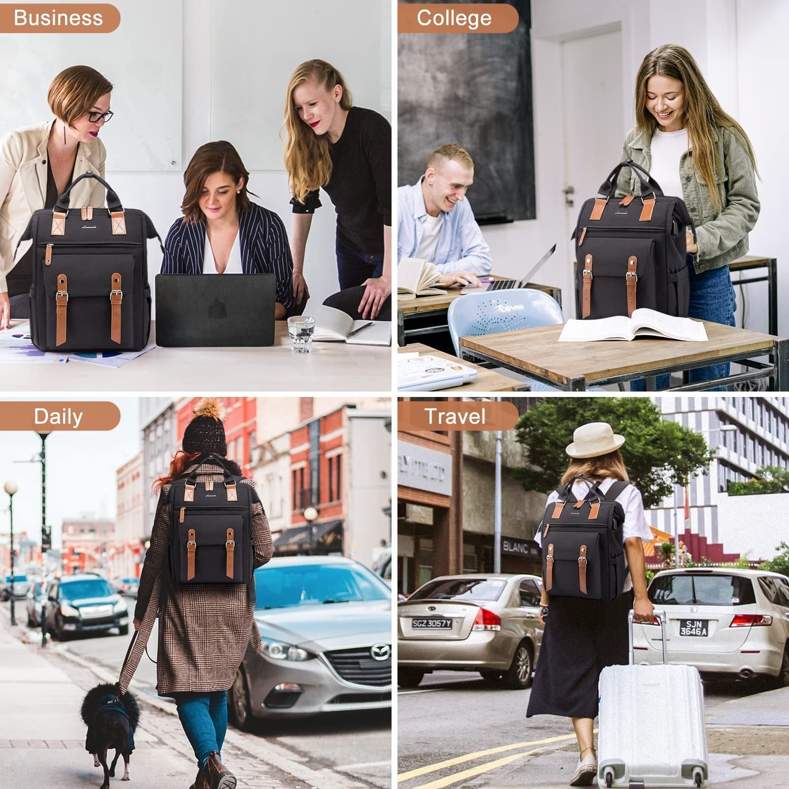 Stylish 17" Laptop Backpack for Women   Work, Travel, Commuter, College Bag, Bla6